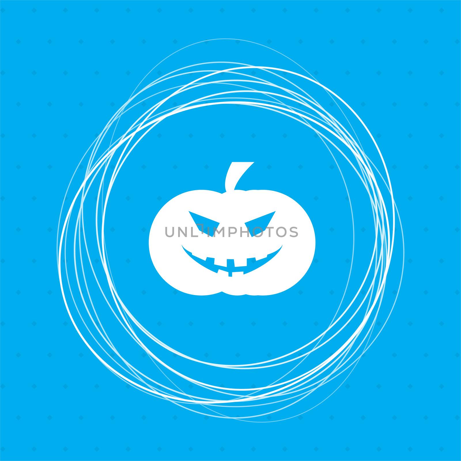 halloween pumpkin icon on a blue background with abstract circles around and place for your text. illustration