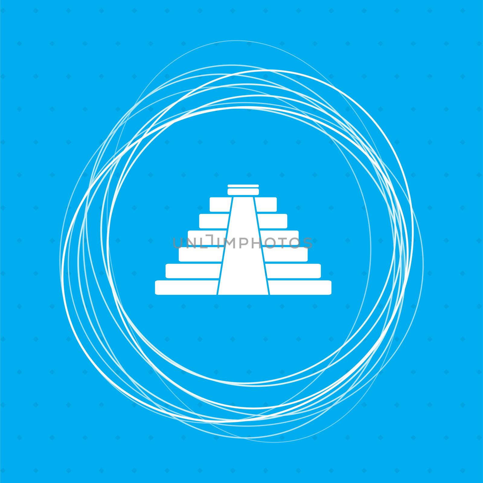 pyramid icon on a blue background with abstract circles around and place for your text.  by Adamchuk