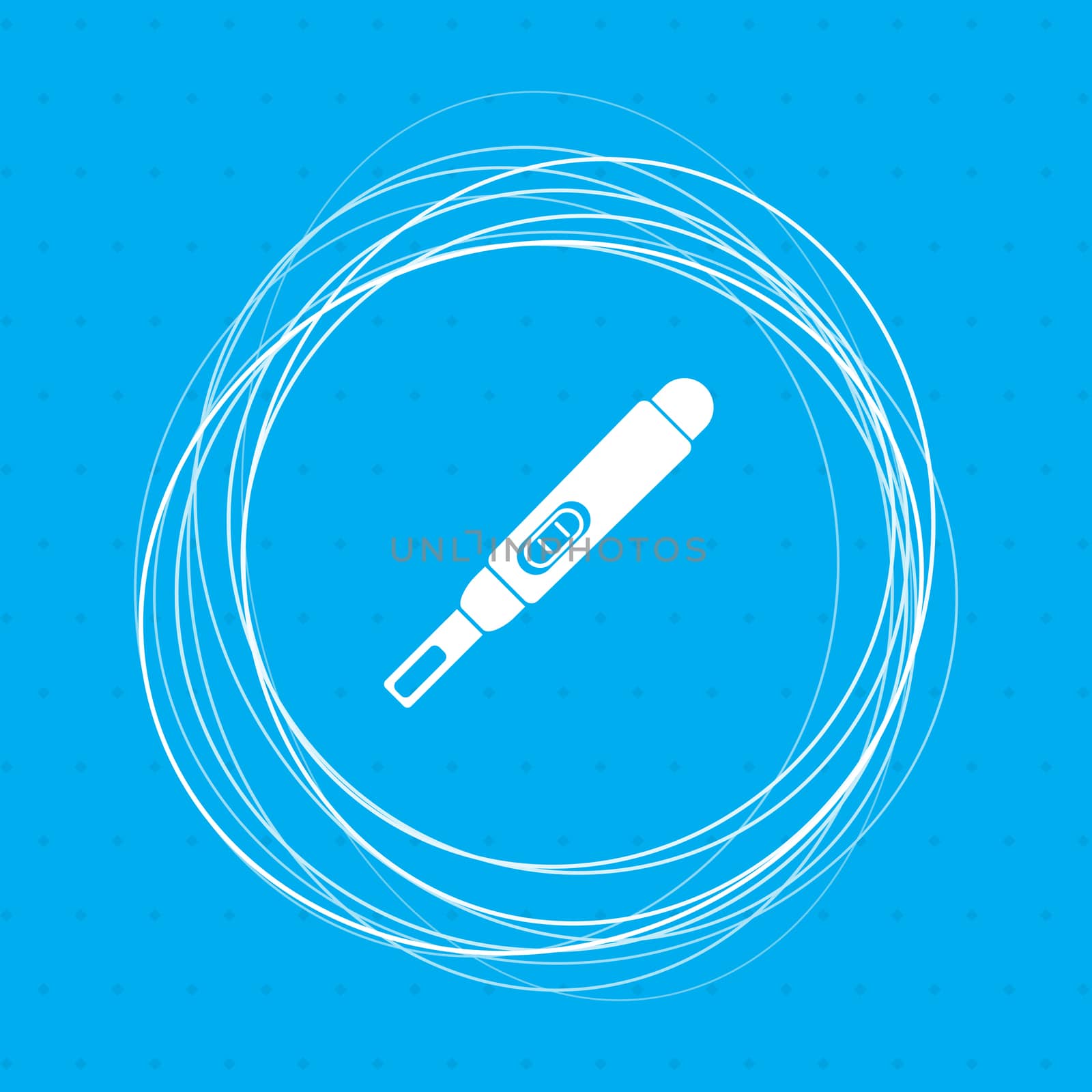 Pregnancy test icon on a blue background with abstract circles around and place for your text. illustration