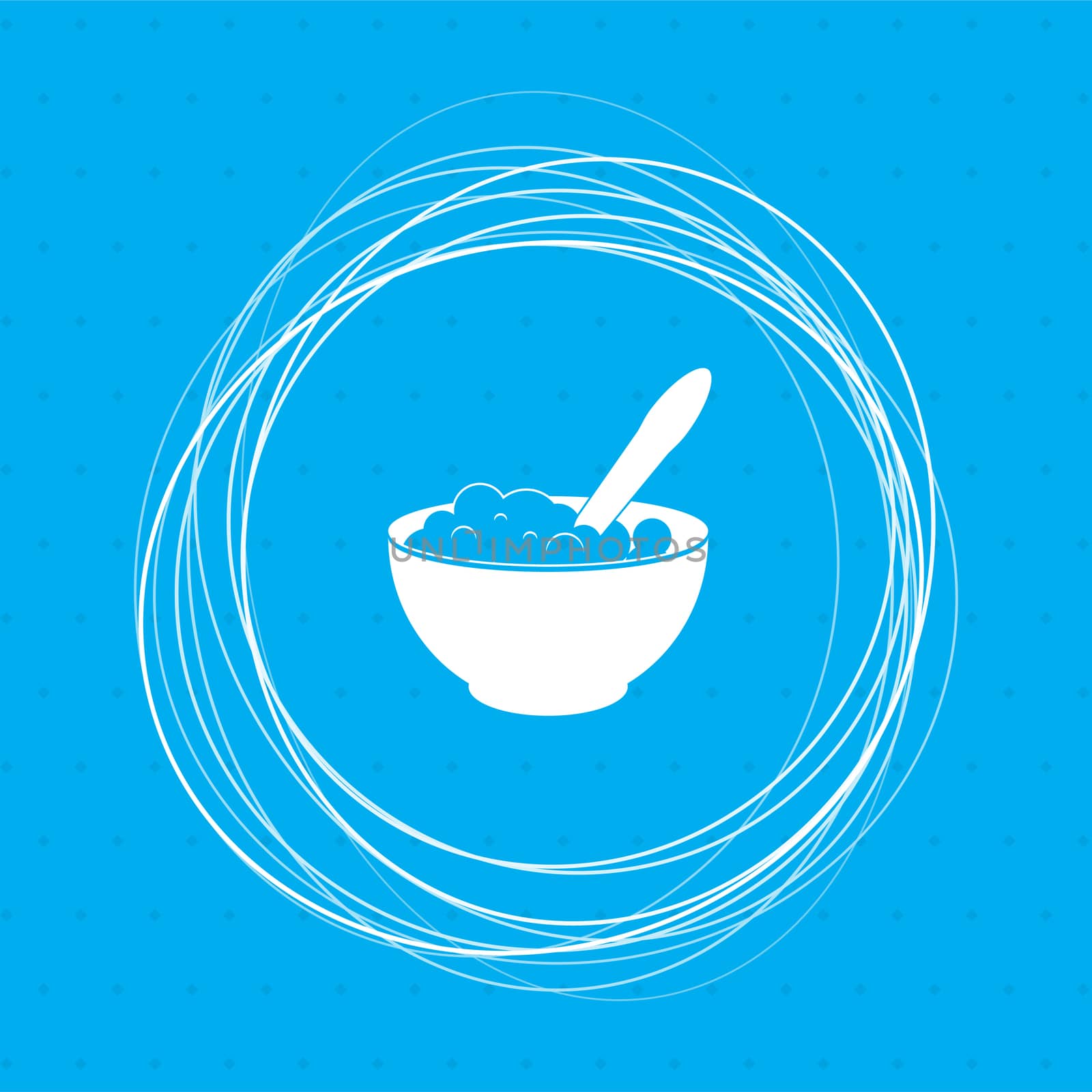 porridge icon on a blue background with abstract circles around and place for your text. illustration