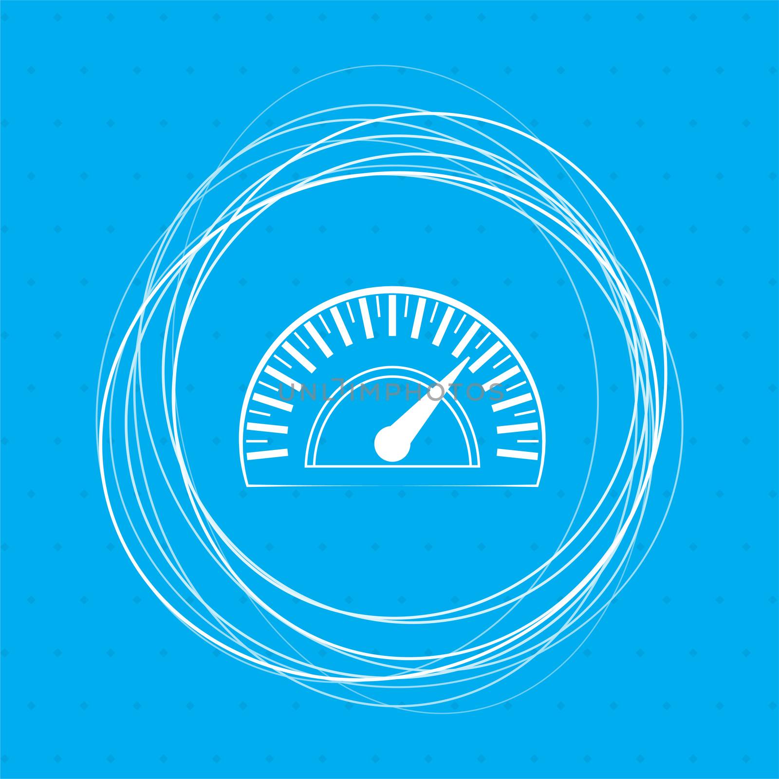 Speedometer icon on a blue background with abstract circles around and place for your text. illustration