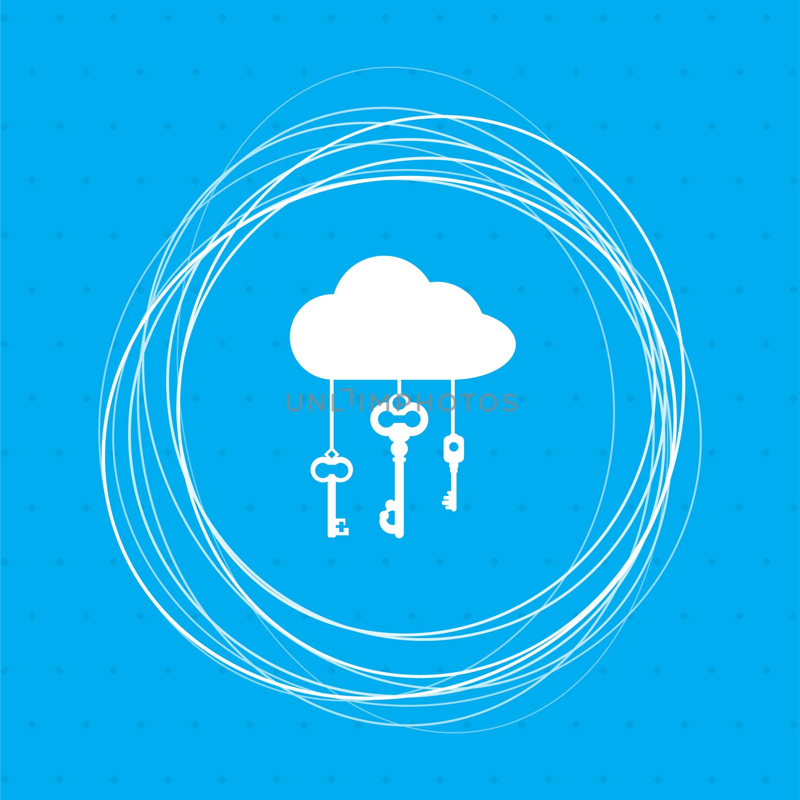 cloud computer storage with lock icon on a blue background with abstract circles around and place for your text.  by Adamchuk