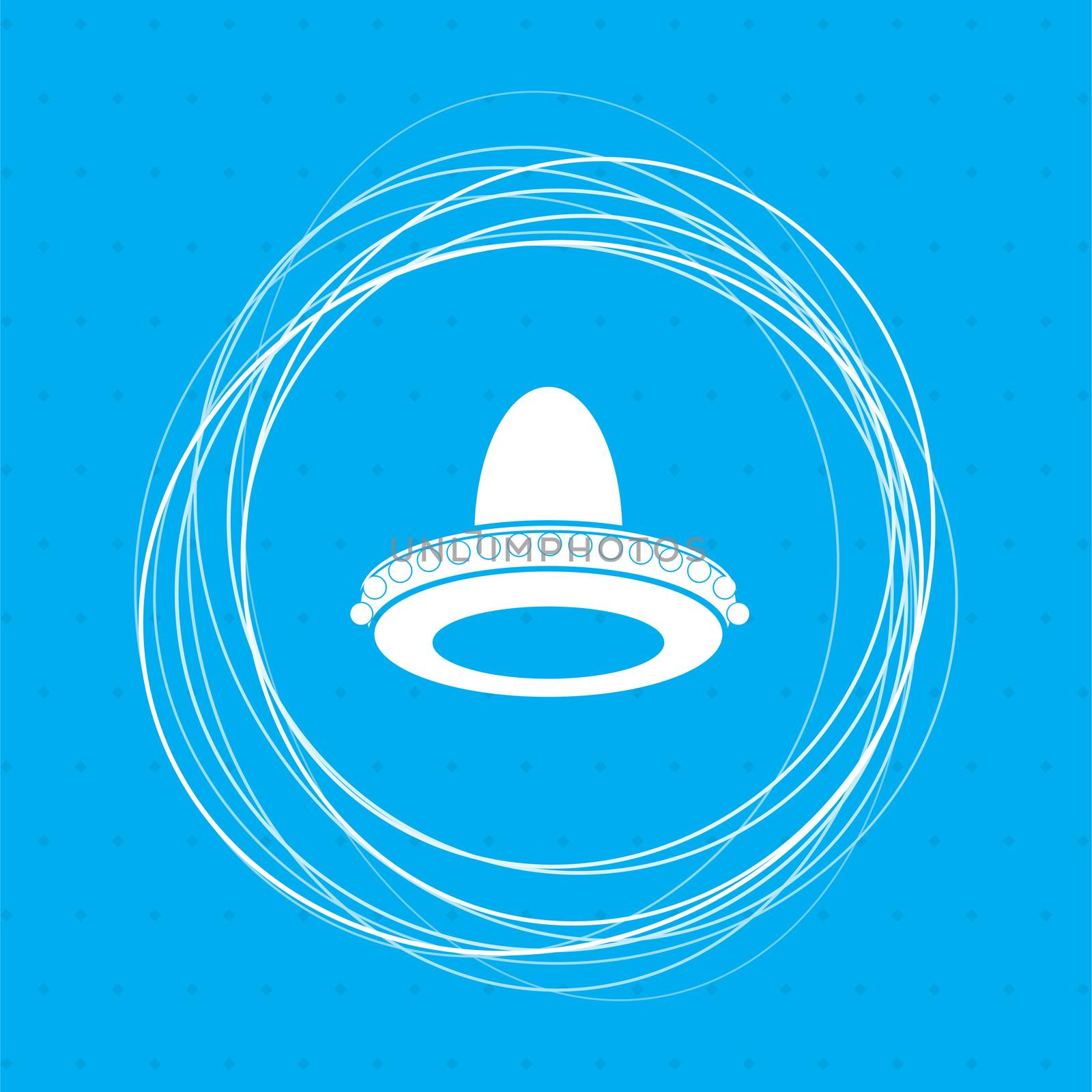 cowboy hat icon on a blue background with abstract circles around and place for your text.  by Adamchuk