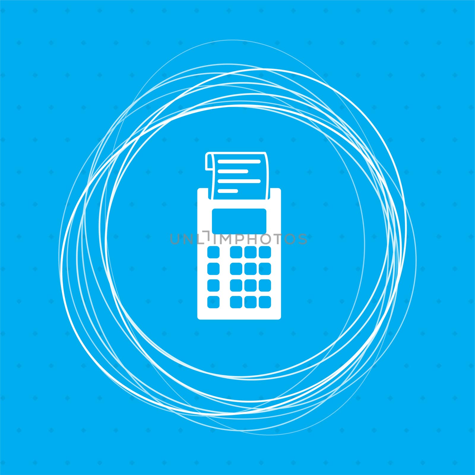 calculator icon on a blue background with abstract circles around and place for your text. illustration