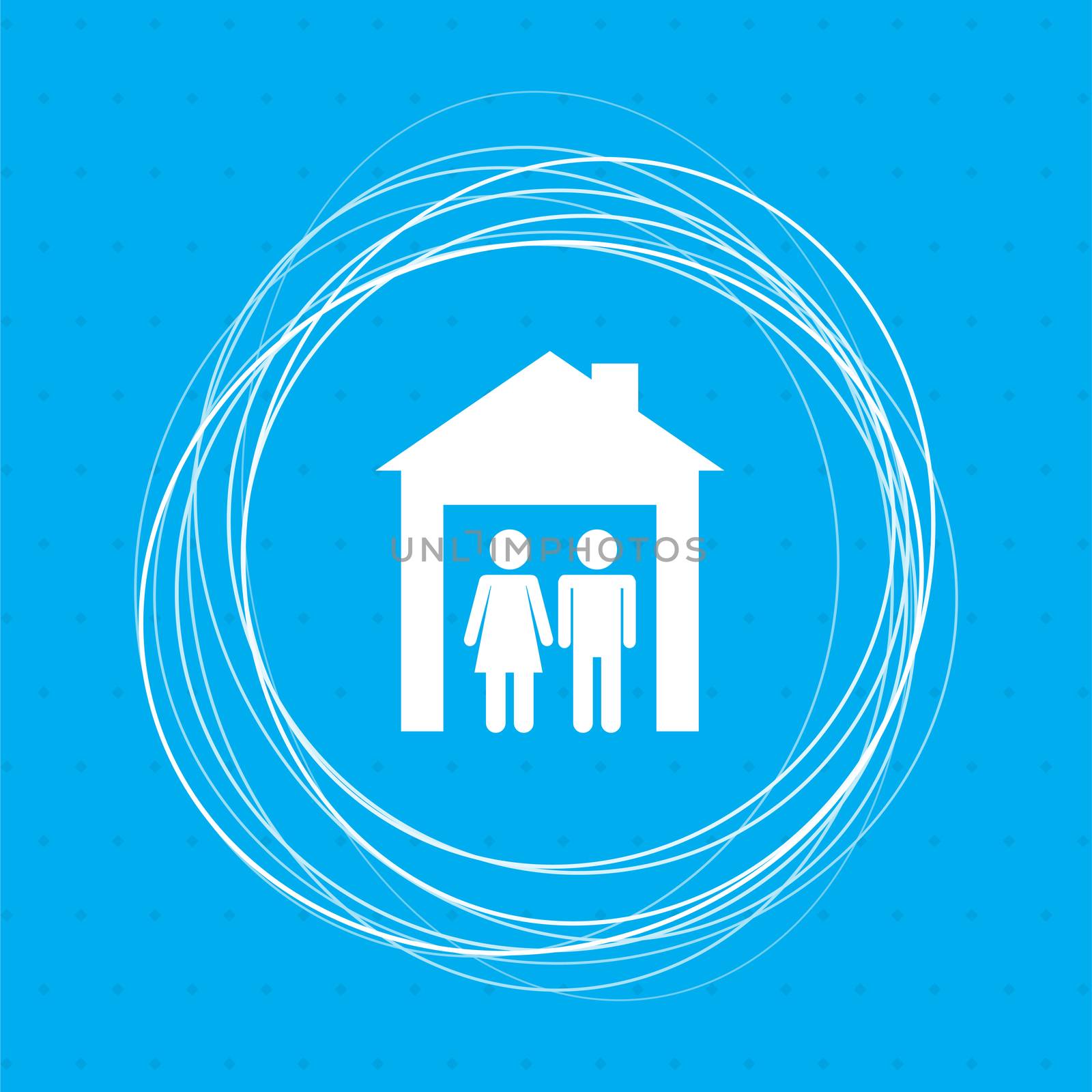 Family Icon on a blue background with abstract circles around and place for your text.  by Adamchuk