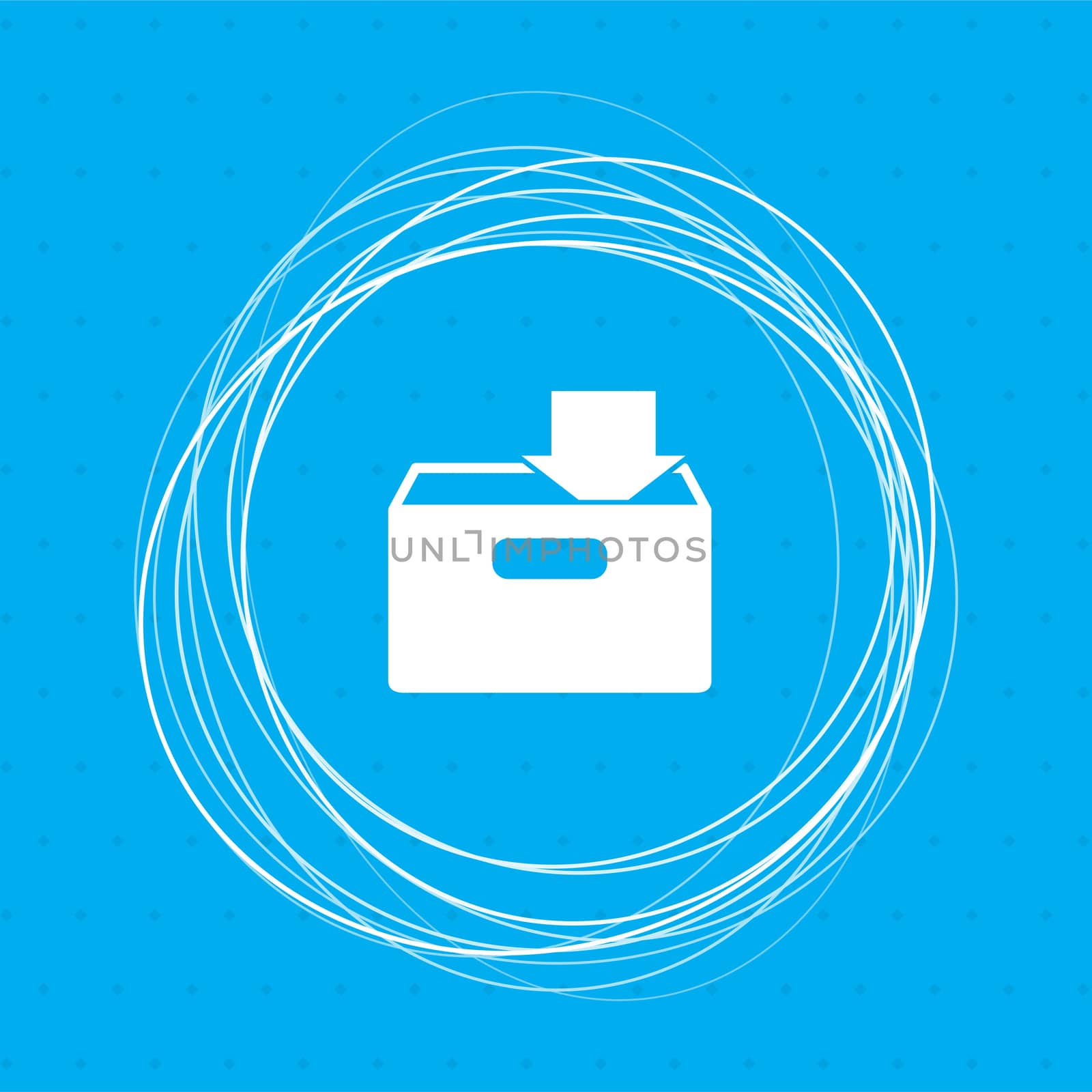 download to hdd icon on a blue background with abstract circles around and place for your text. illustration