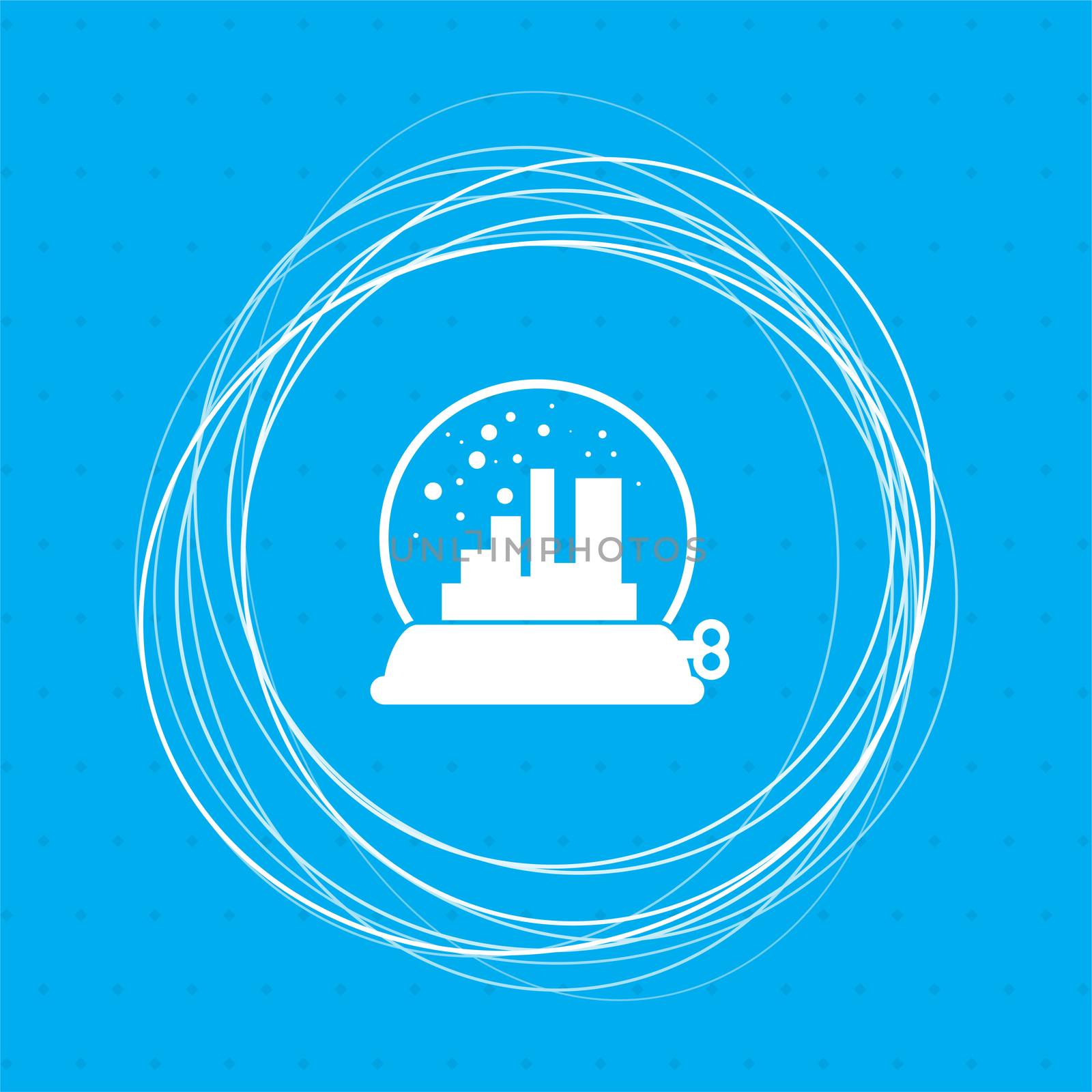 factory icon on a blue background with abstract circles around and place for your text.  by Adamchuk