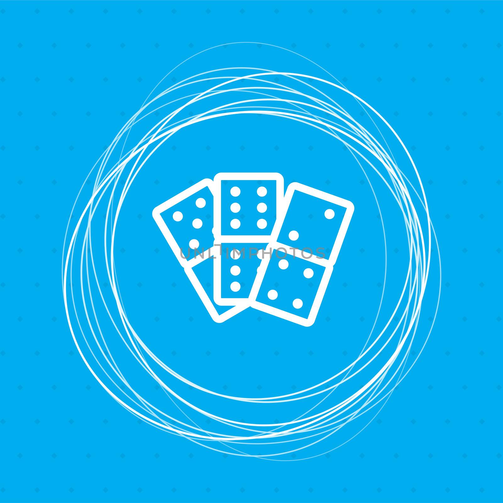 domino icon on a blue background with abstract circles around and place for your text. illustration