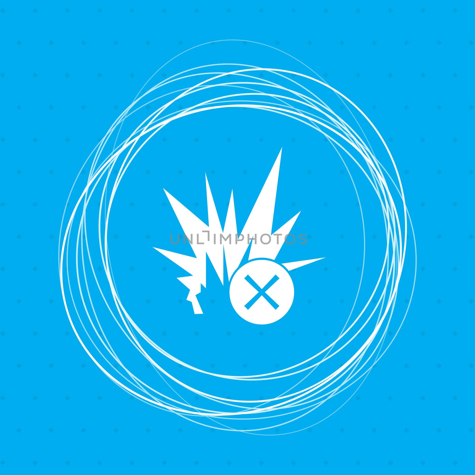 explosion icon on a blue background with abstract circles around and place for your text.  by Adamchuk