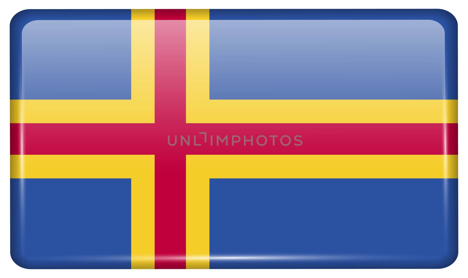 Flags of Aland in the form of a magnet on refrigerator with reflections light. illustration