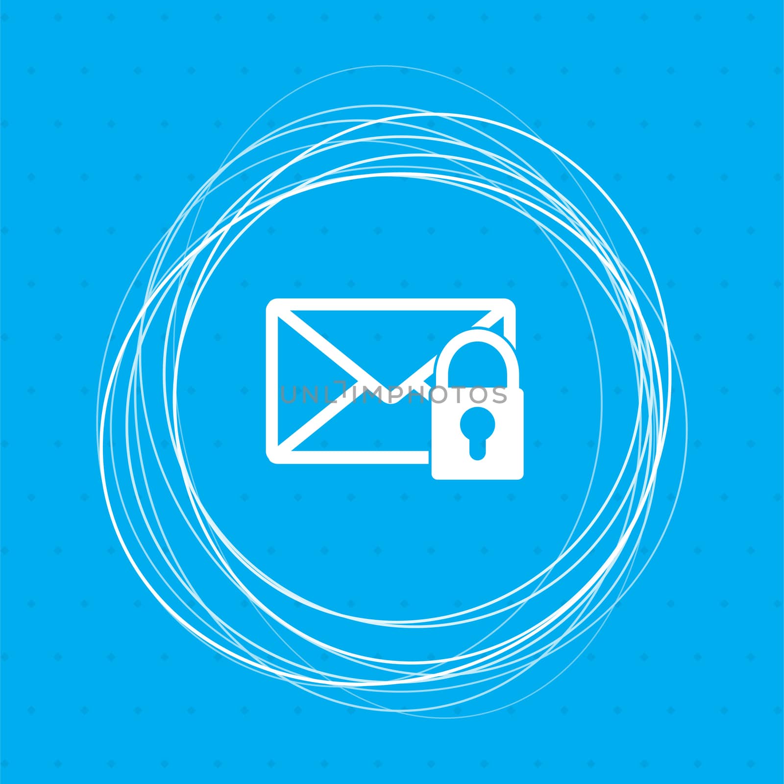 Secret mail icon on a blue background with abstract circles around and place for your text.  by Adamchuk