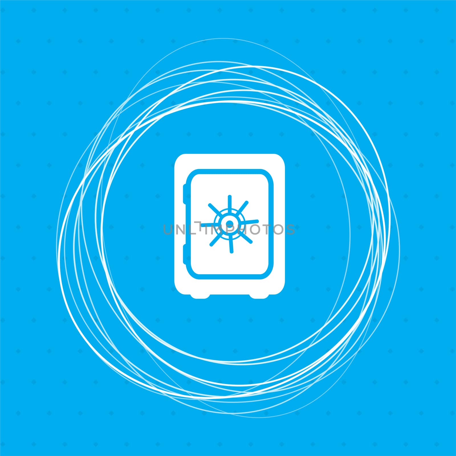 Safe money icon on a blue background with abstract circles around and place for your text. illustration