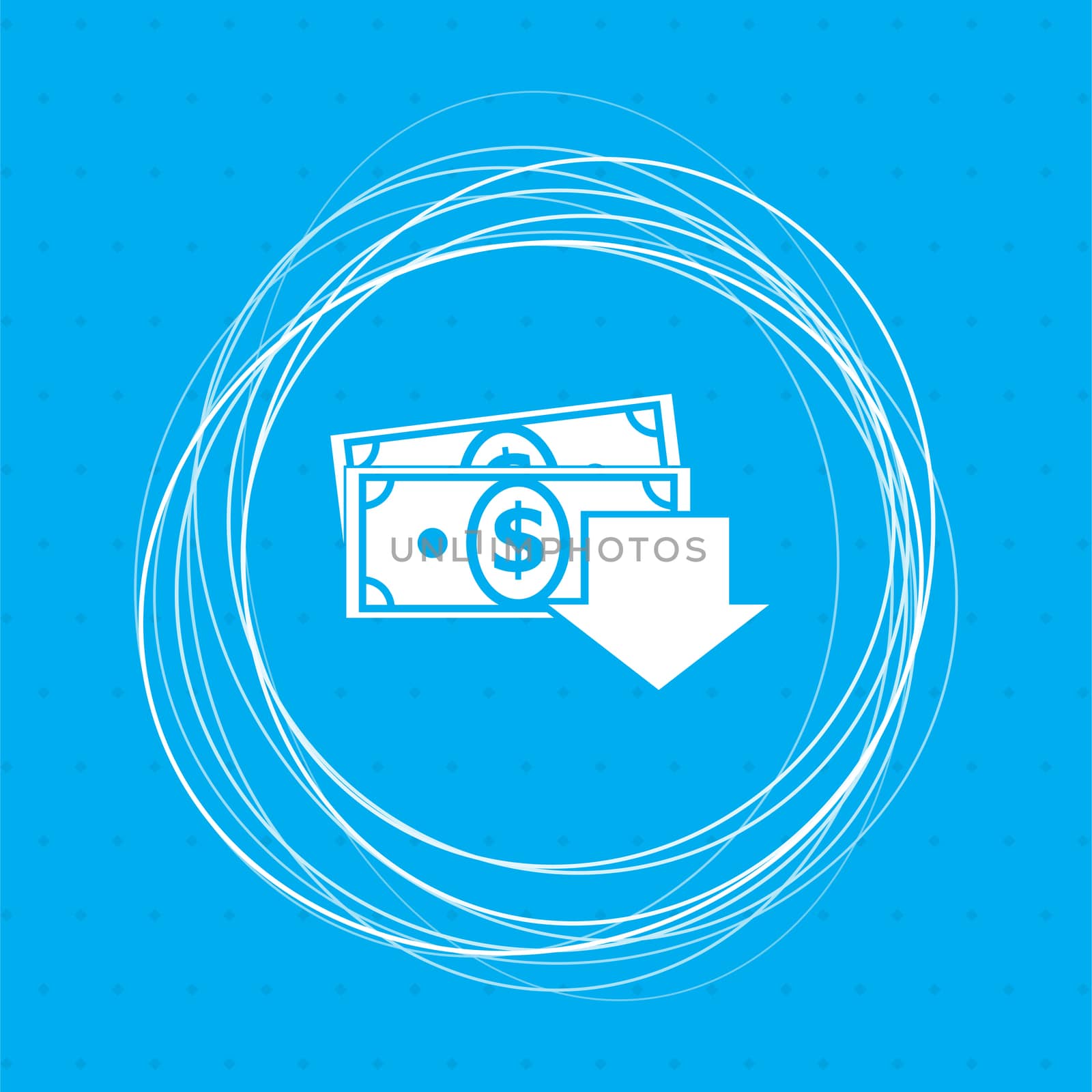 money cash icon on a blue background with abstract circles around and place for your text.  by Adamchuk