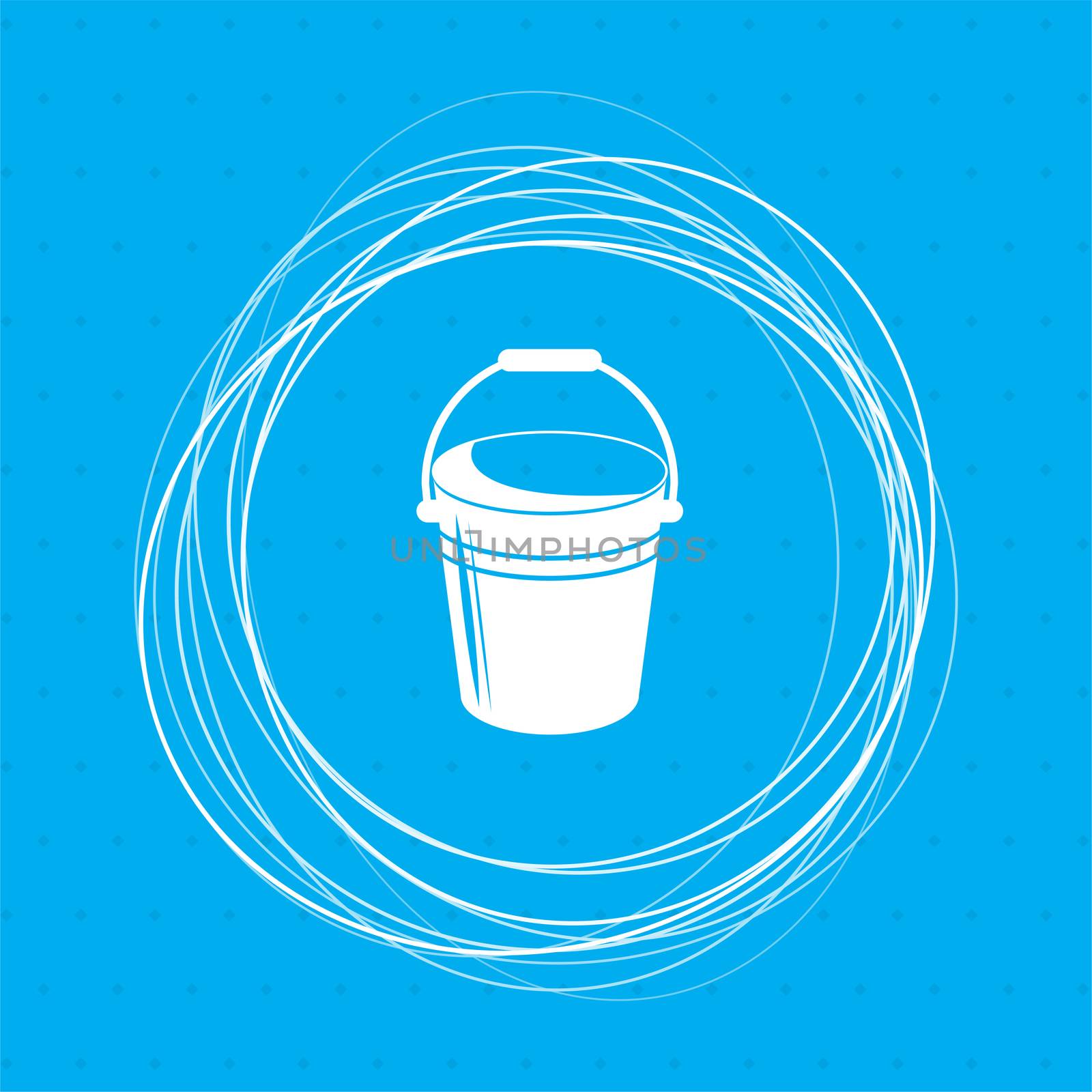 Bucket icon on a blue background with abstract circles around and place for your text. illustration