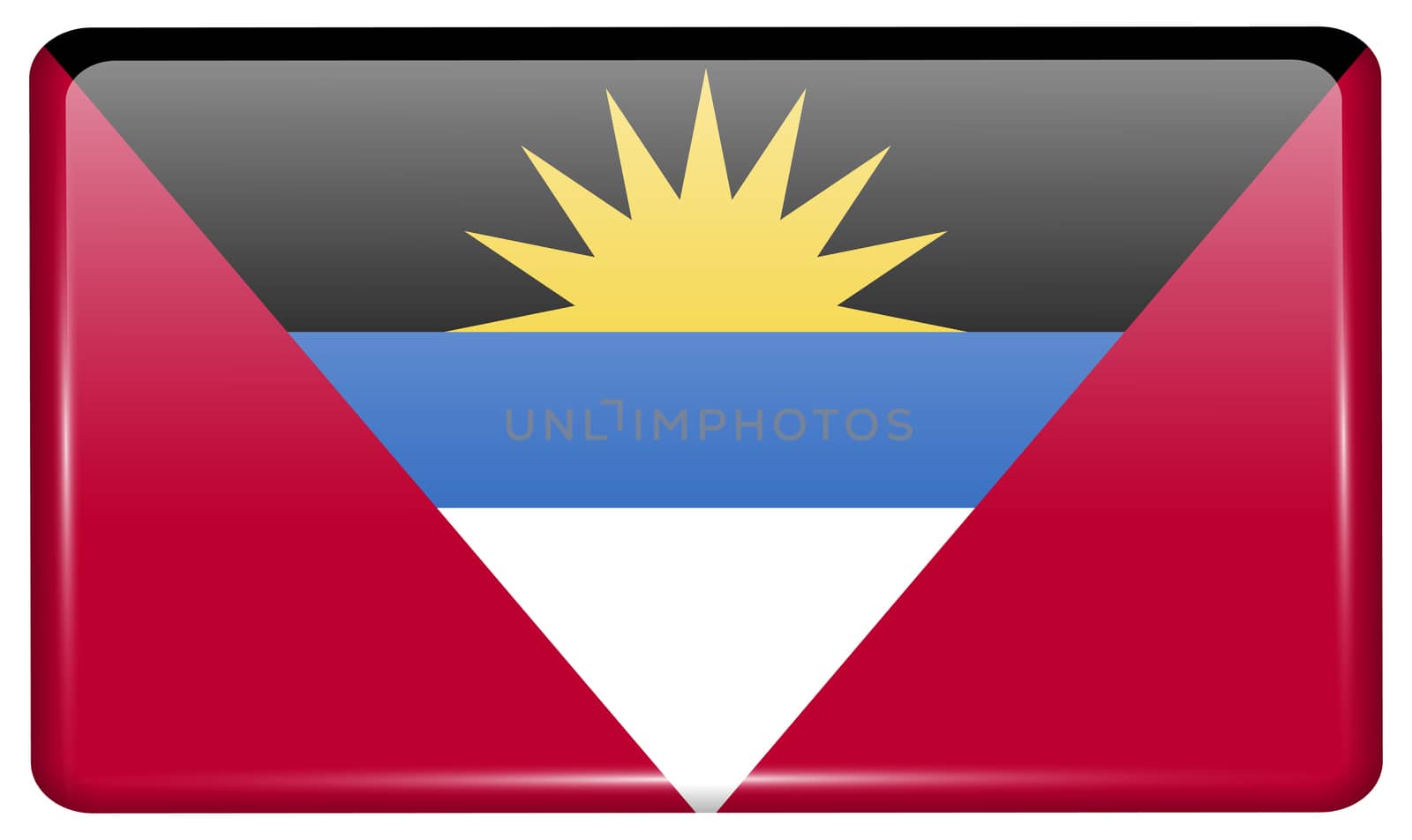 Flags of Antigua and Barbuda in the form of a magnet on refrigerator with reflections light. illustration