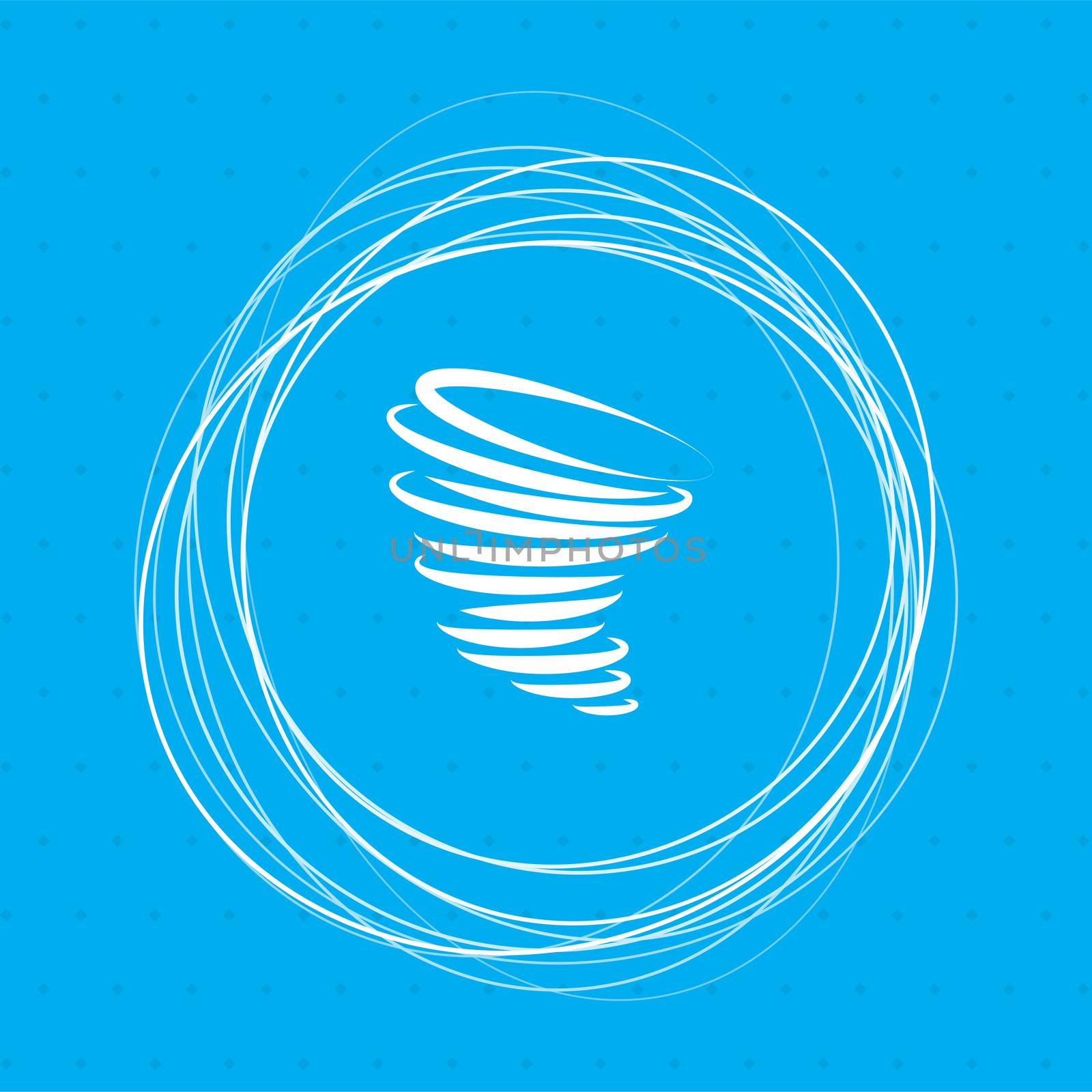 Tornado icon on a blue background with abstract circles around and place for your text. illustration