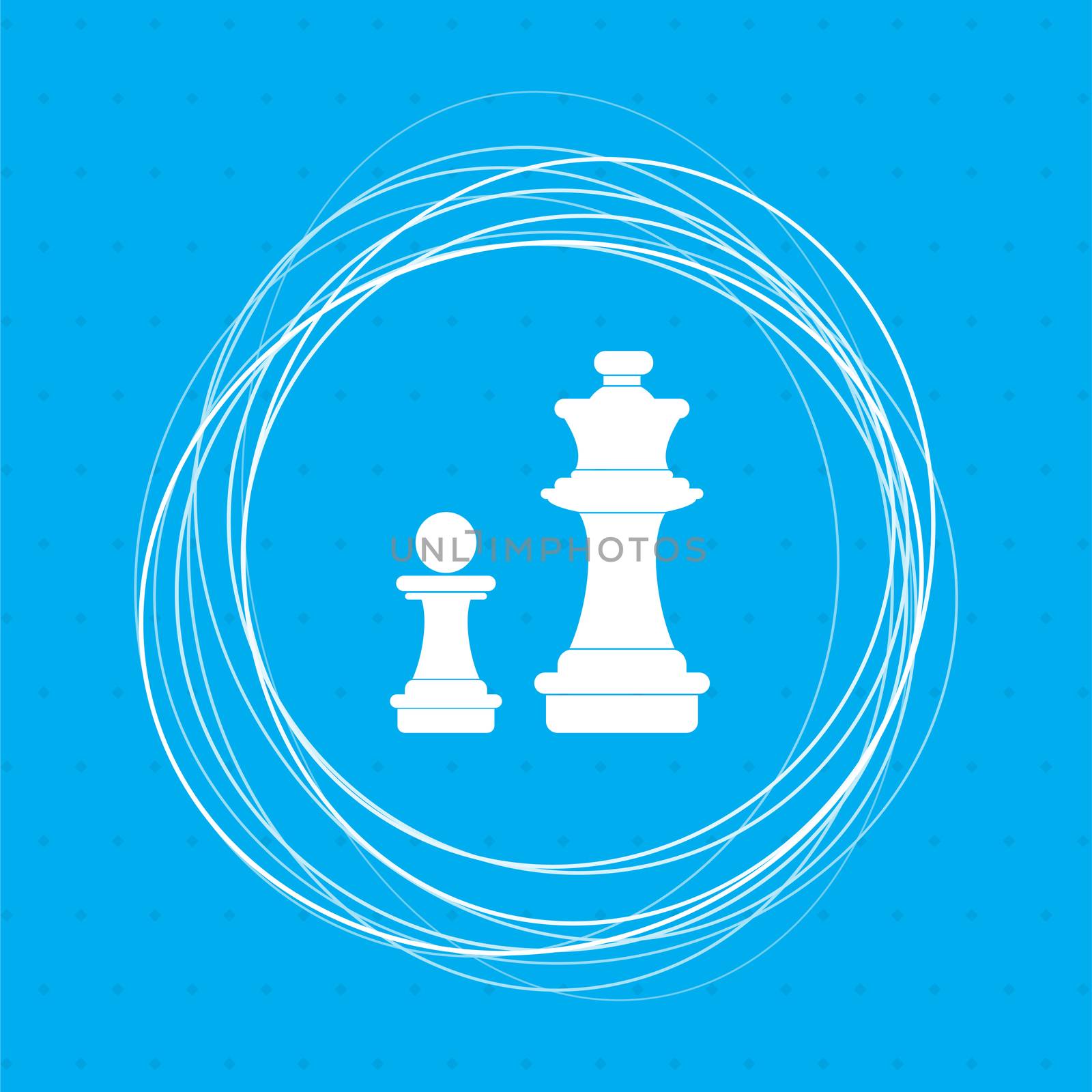 Chess Icon on a blue background with abstract circles around and place for your text.  by Adamchuk