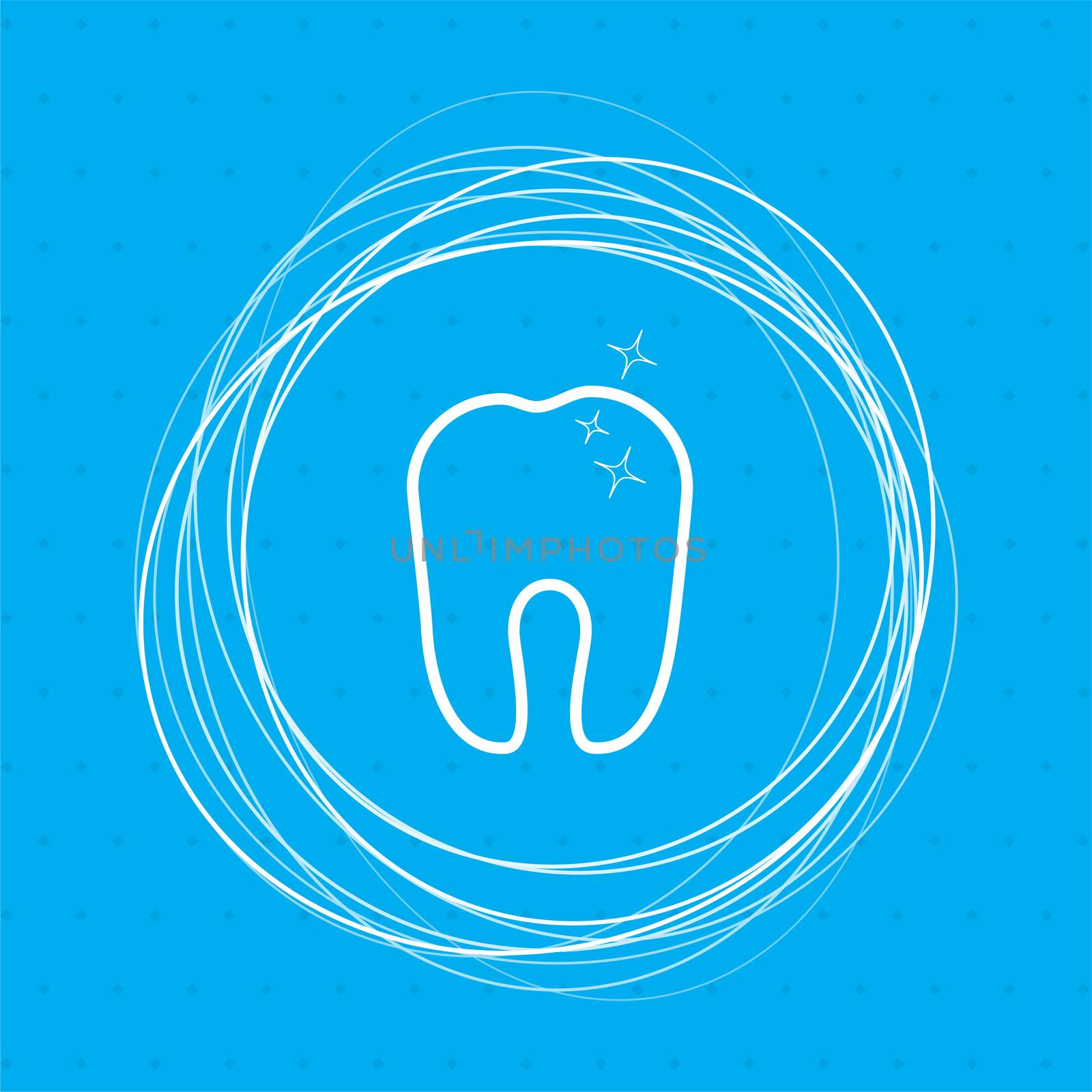Tooth Icon on a blue background with abstract circles around and place for your text.  by Adamchuk