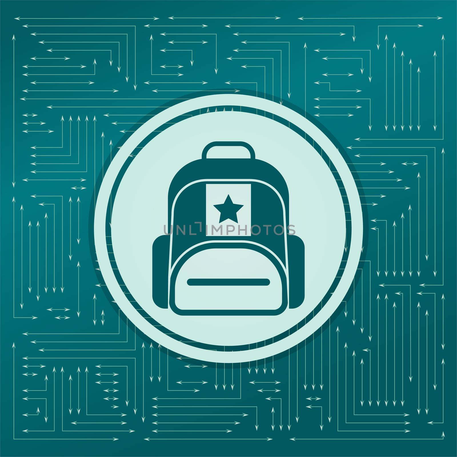 Briefcase, case, bag icon on a green background, with arrows in different directions. It appears on the electronic board. illustration