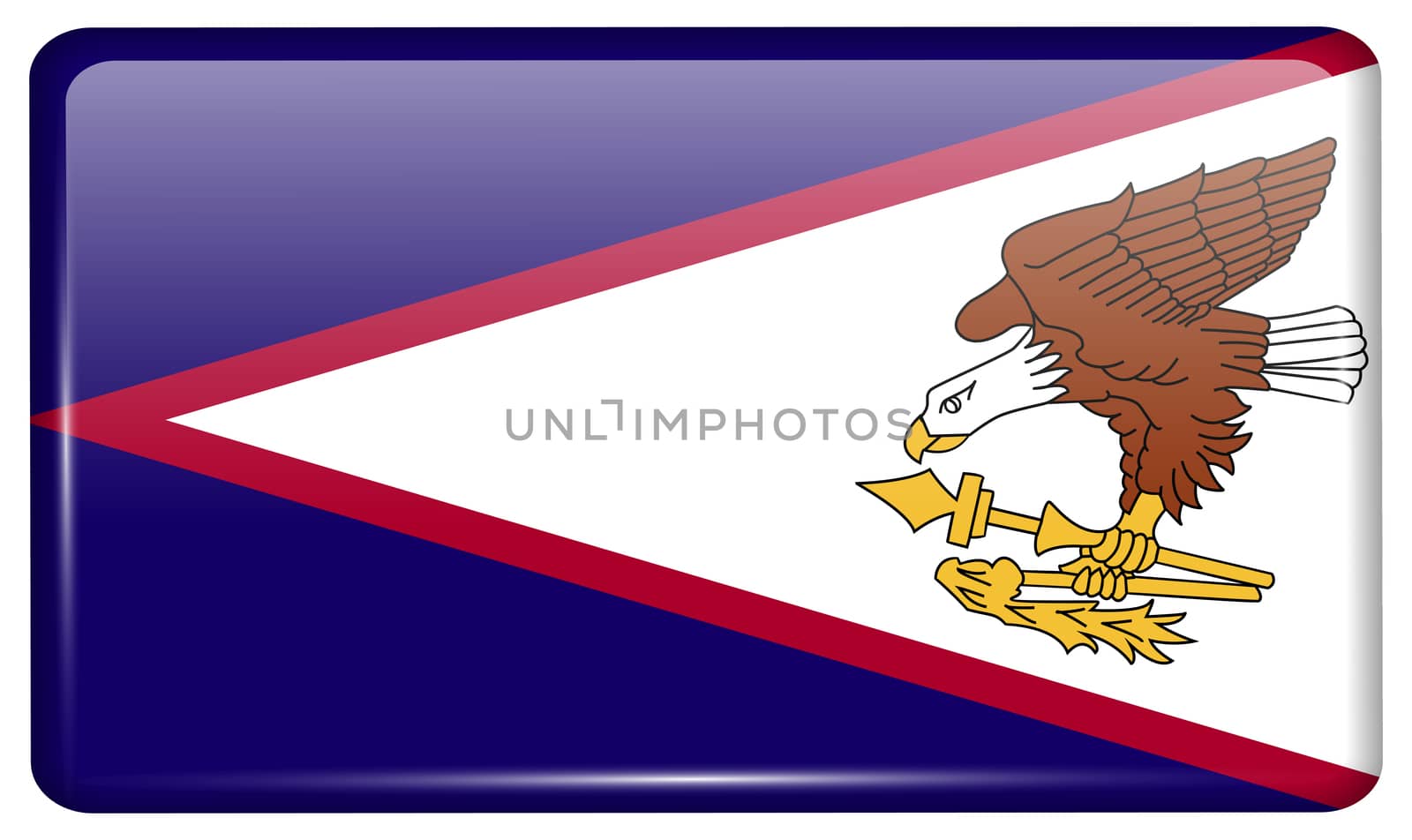 Flags of American Samoa in the form of a magnet on refrigerator with reflections light. illustration