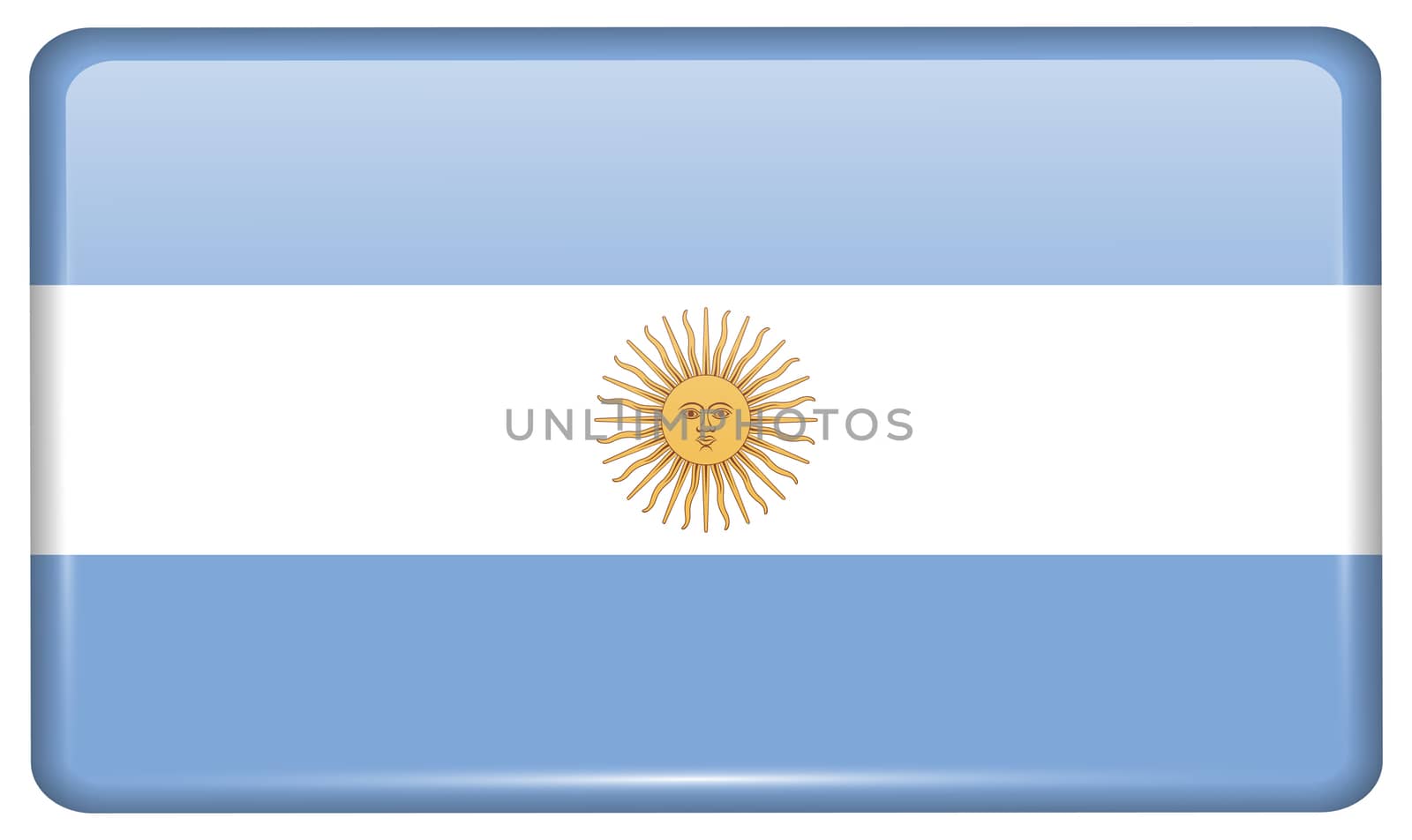 Flags of Argentina in the form of a magnet on refrigerator with reflections light. illustration