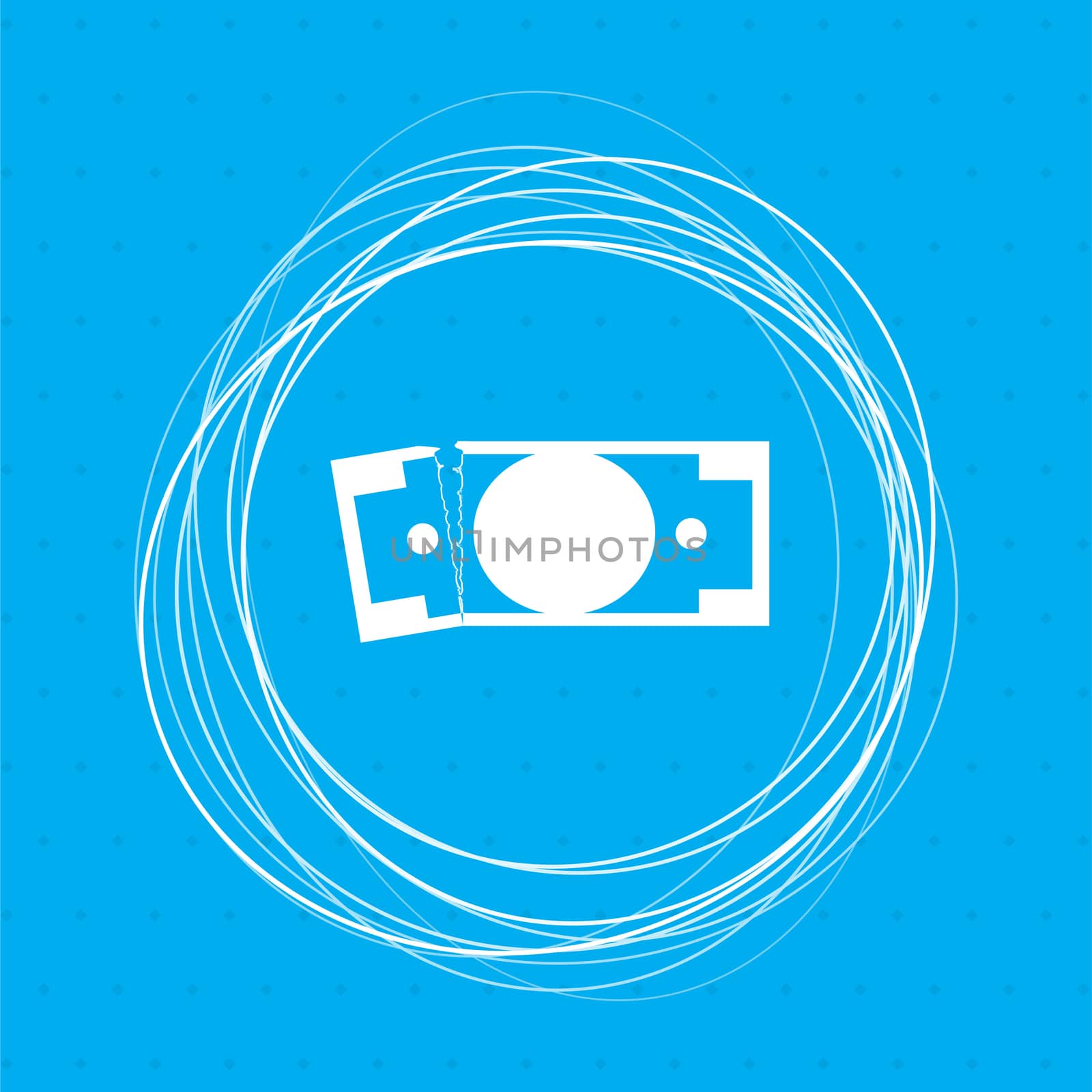 dollar icon on a blue background with abstract circles around and place for your text. illustration