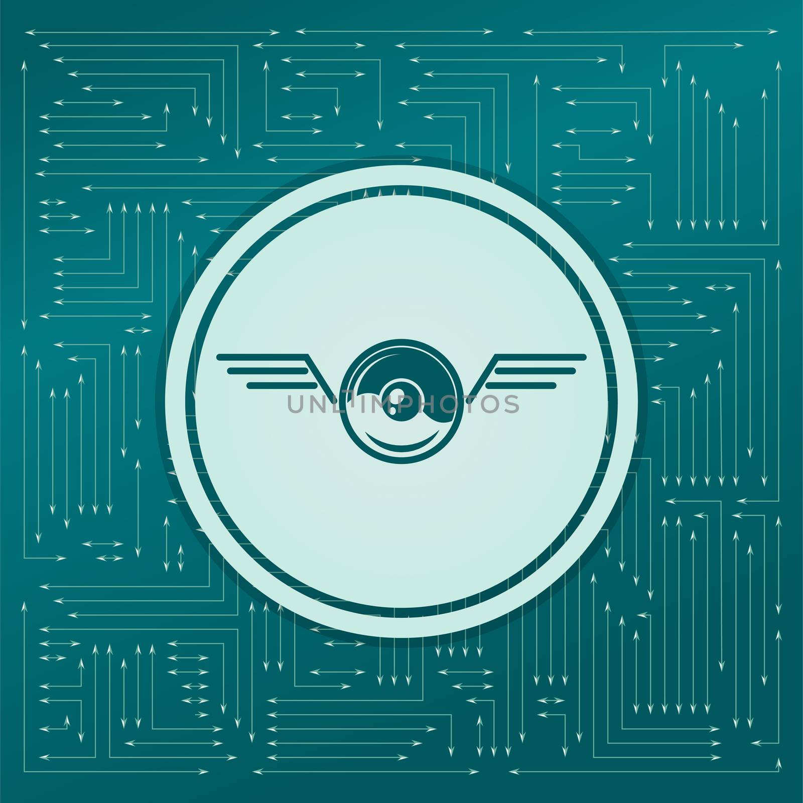 pokeball for play in game icon on a green background, with arrows in different directions. It appears on the electronic board. illustration