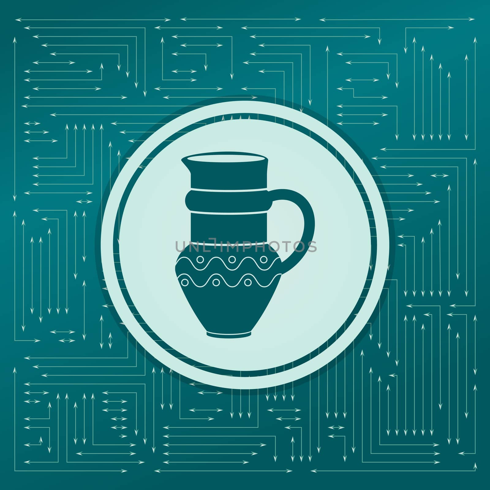 Jug Icon on a green background, with arrows in different directions. It appears on the electronic board. illustration