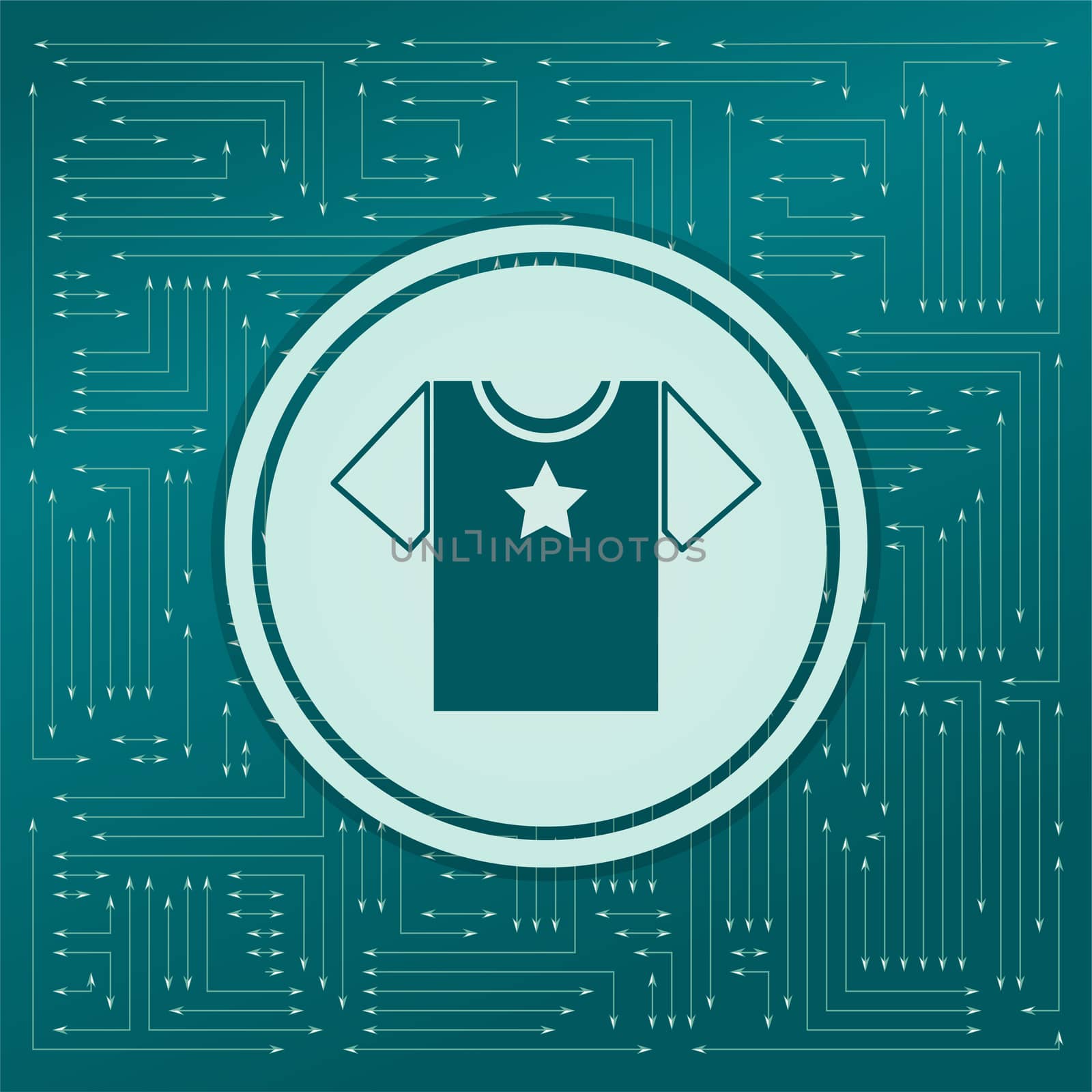 t-shirt icon on a green background, with arrows in different directions. It appears on the electronic board. illustration