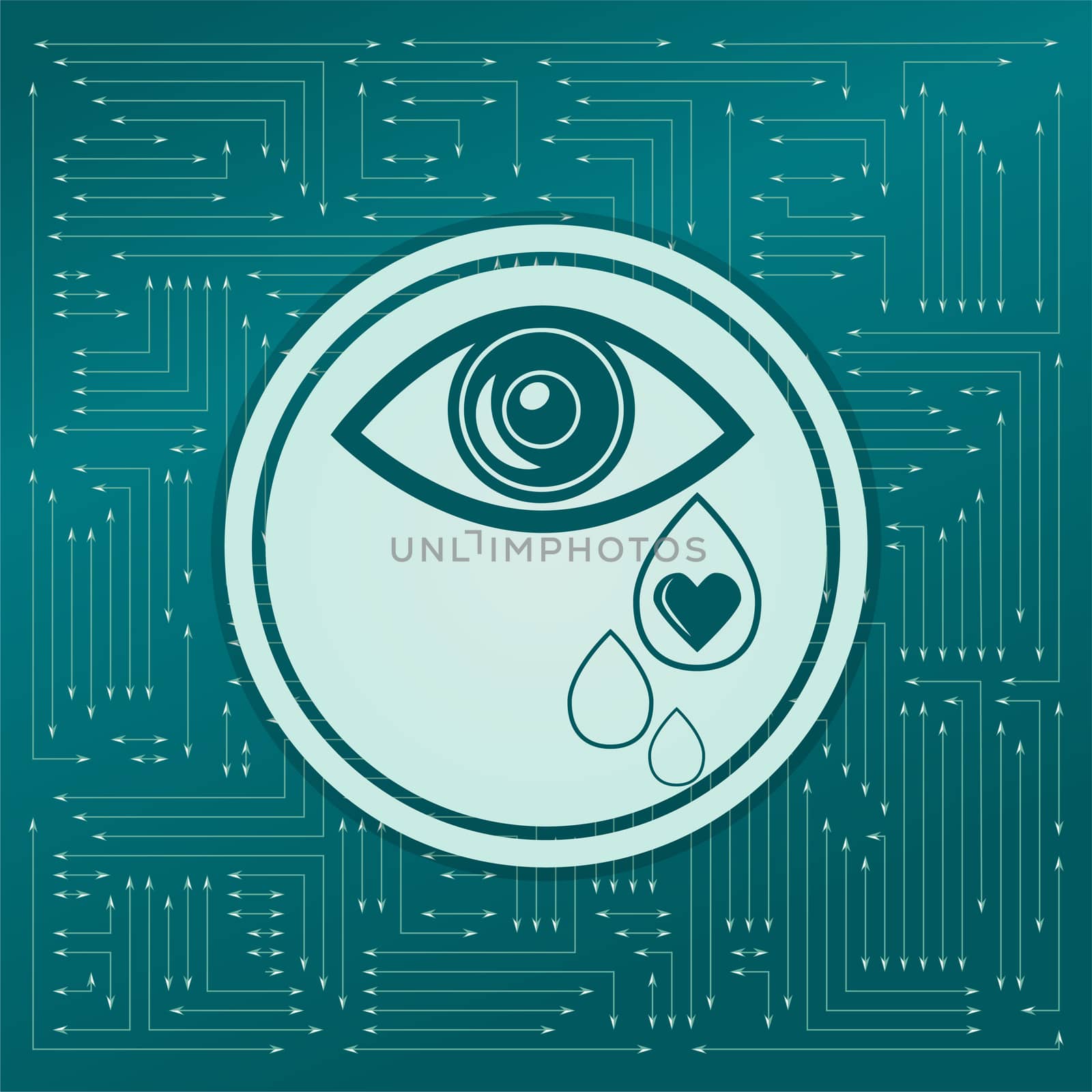 Eye Tears Icon on a green background, with arrows in different directions. It appears on the electronic board. illustration