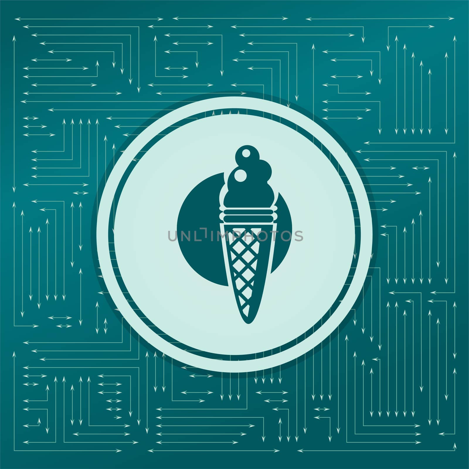 Ice Cream icon on a green background, with arrows in different directions. It appears on the electronic board. illustration