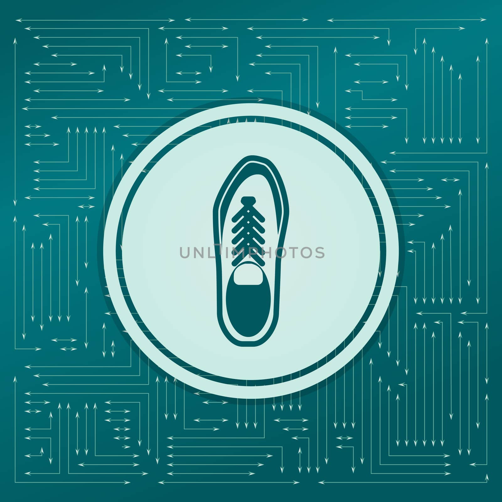 low shoe icon on a green background, with arrows in different directions. It appears on the electronic board. illustration