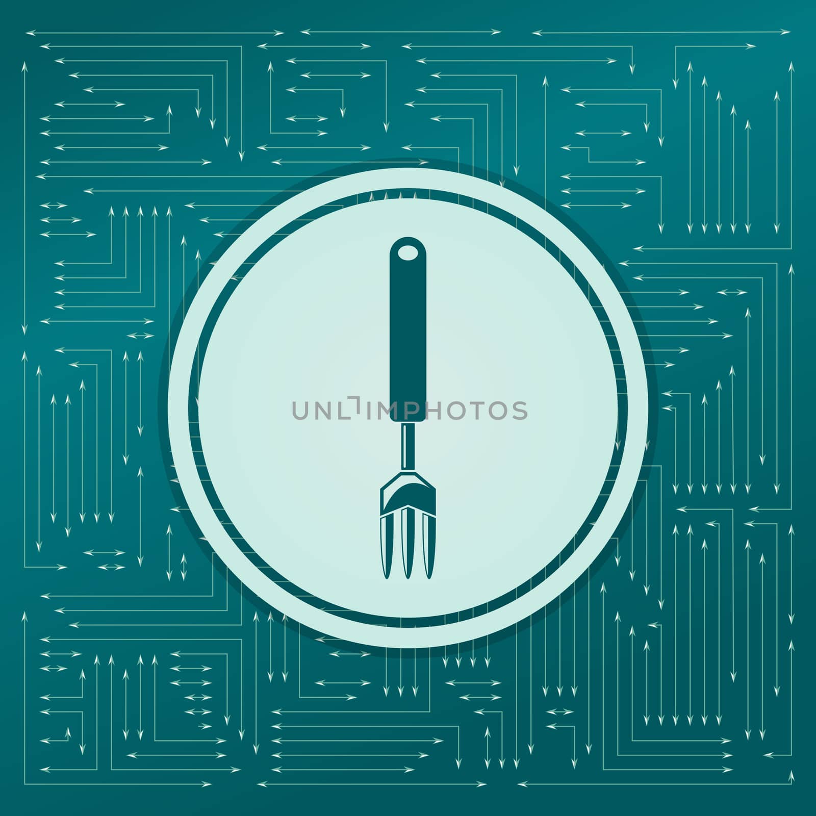 fork icon on a green background, with arrows in different directions. It appears on the electronic board. illustration