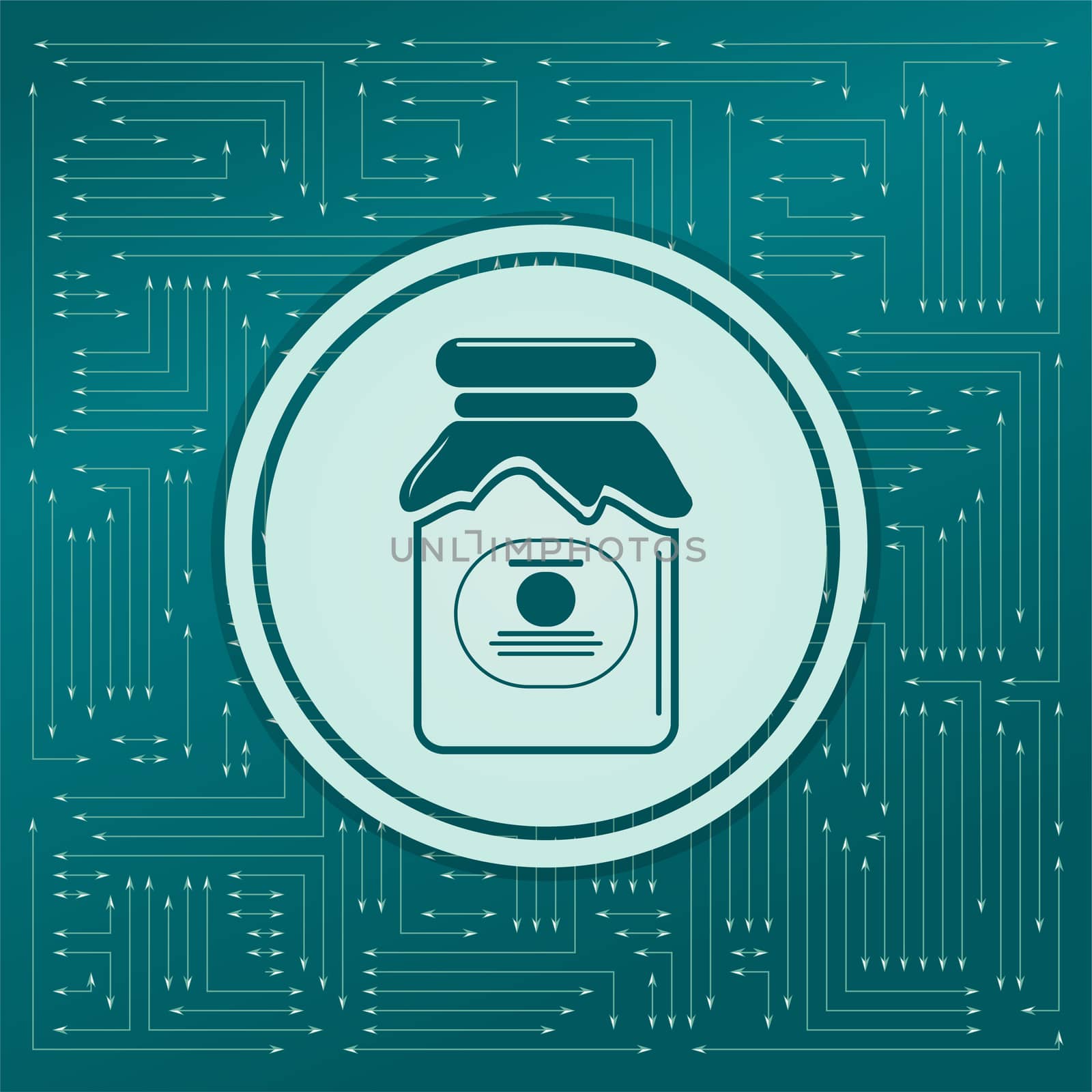 Jam Icon on a green background, with arrows in different directions. It appears on the electronic board. illustration