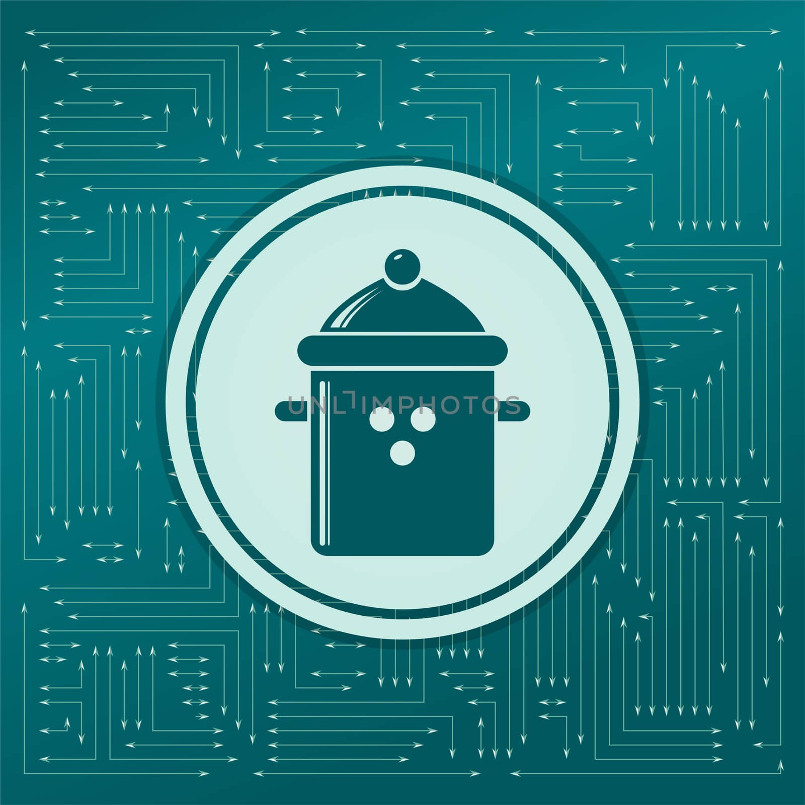 pan cooking icon on a green background, with arrows in different directions. It appears on the electronic board. illustration