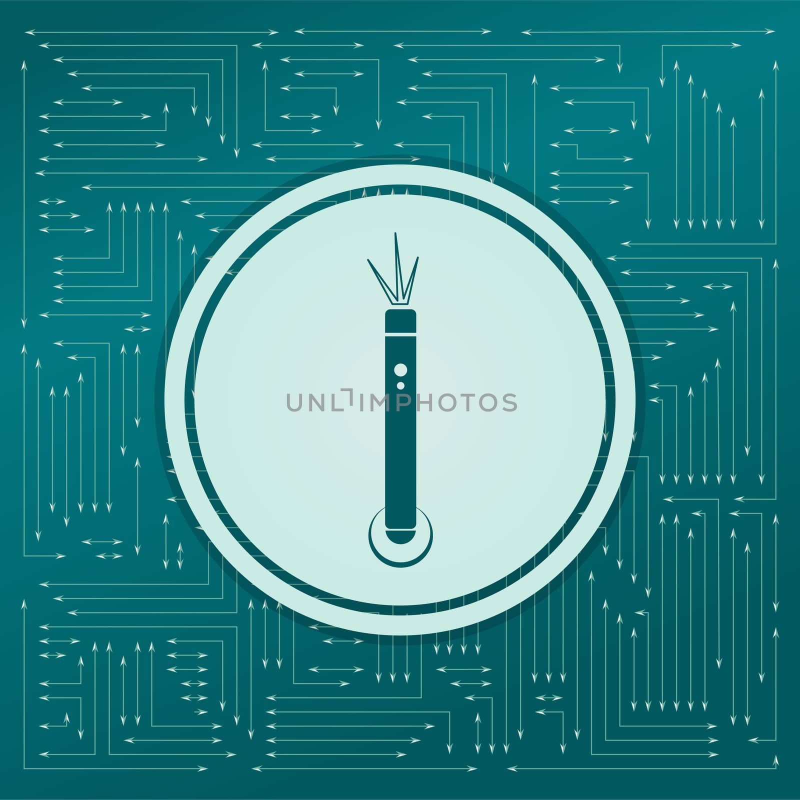 laser pointer icon on a green background, with arrows in different directions. It appears the electronic board.  by Adamchuk