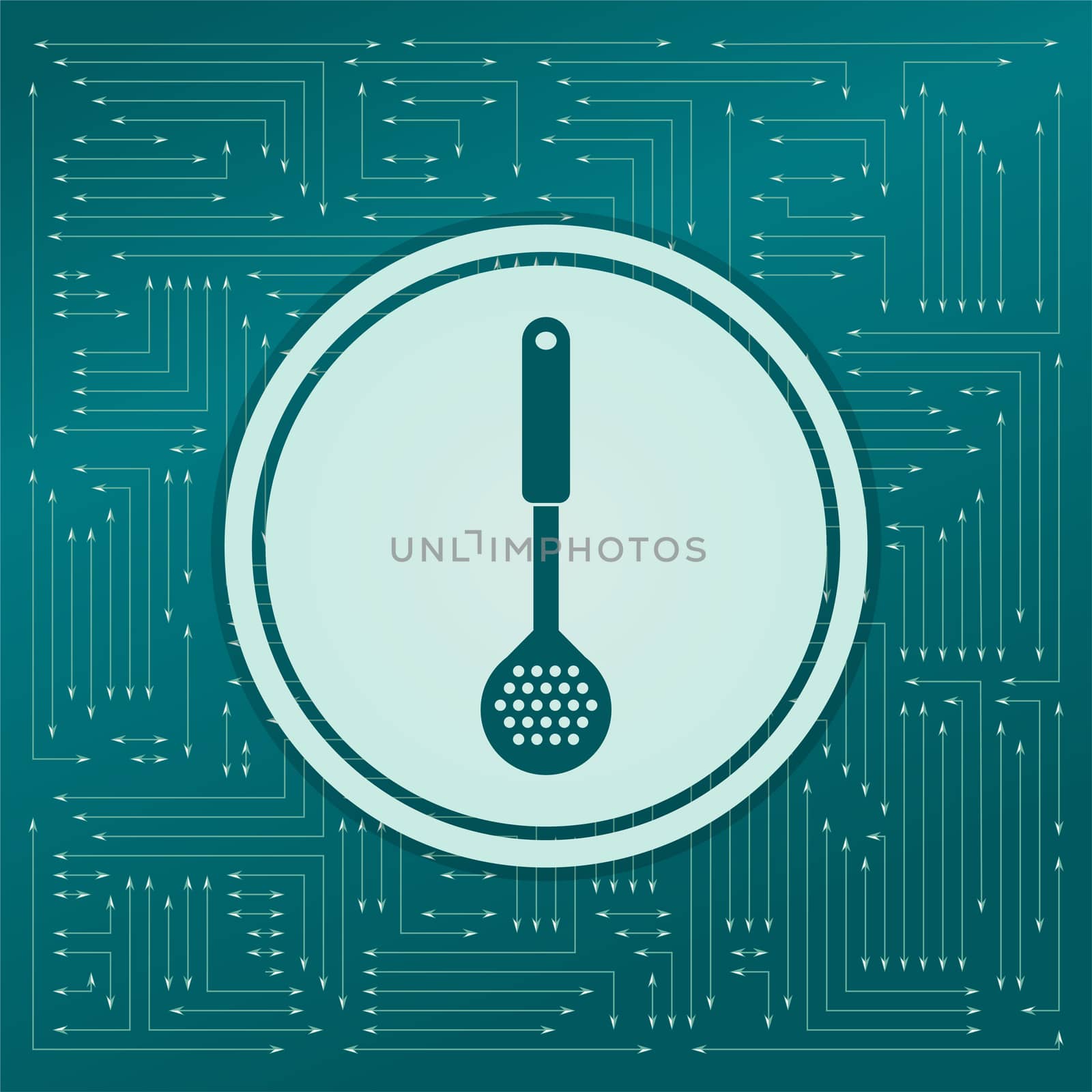 Cooking Icons on a green background, with arrows in different directions. It appears on the electronic board. illustration