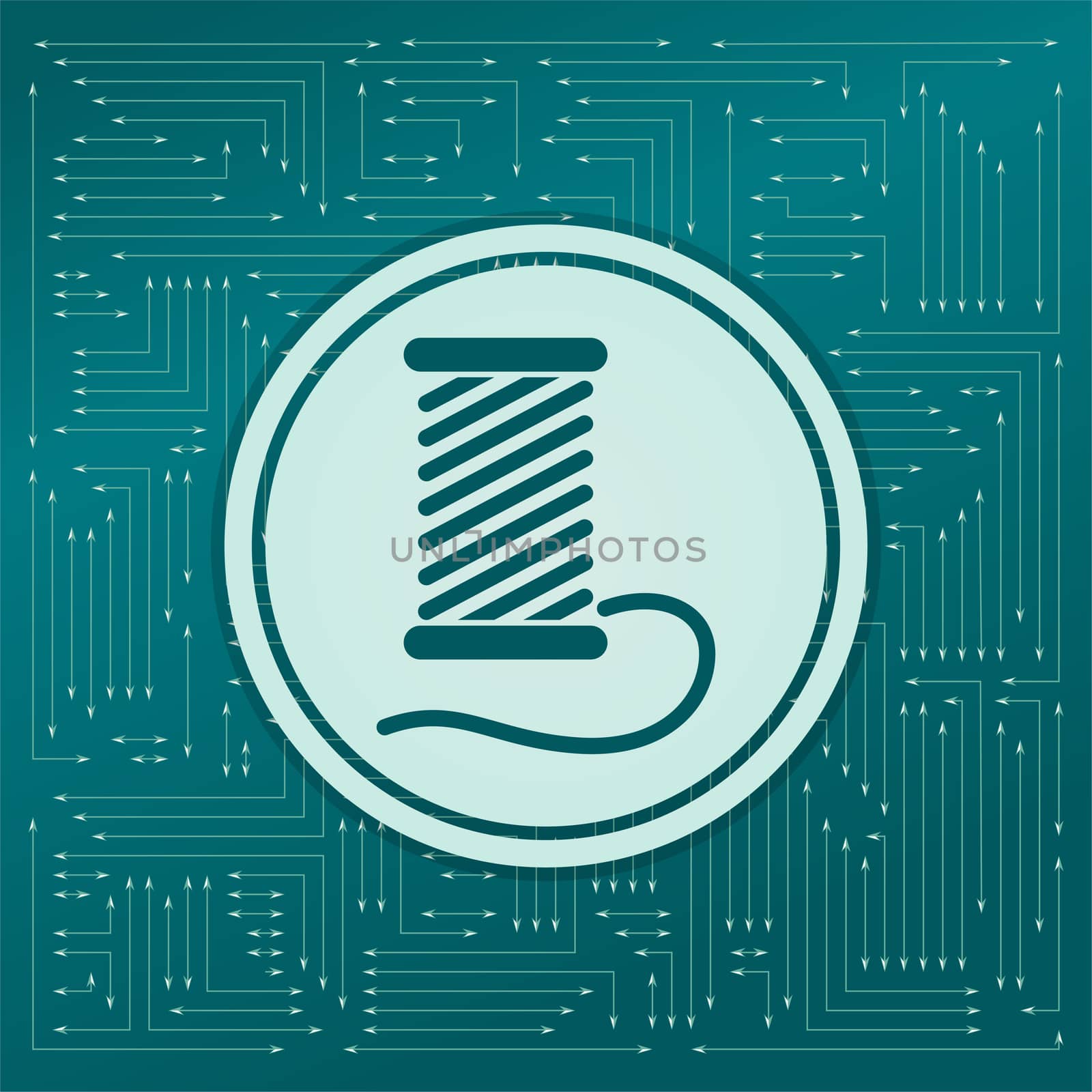 Thread Icon on a green background, with arrows in different directions. It appears on the electronic board. illustration