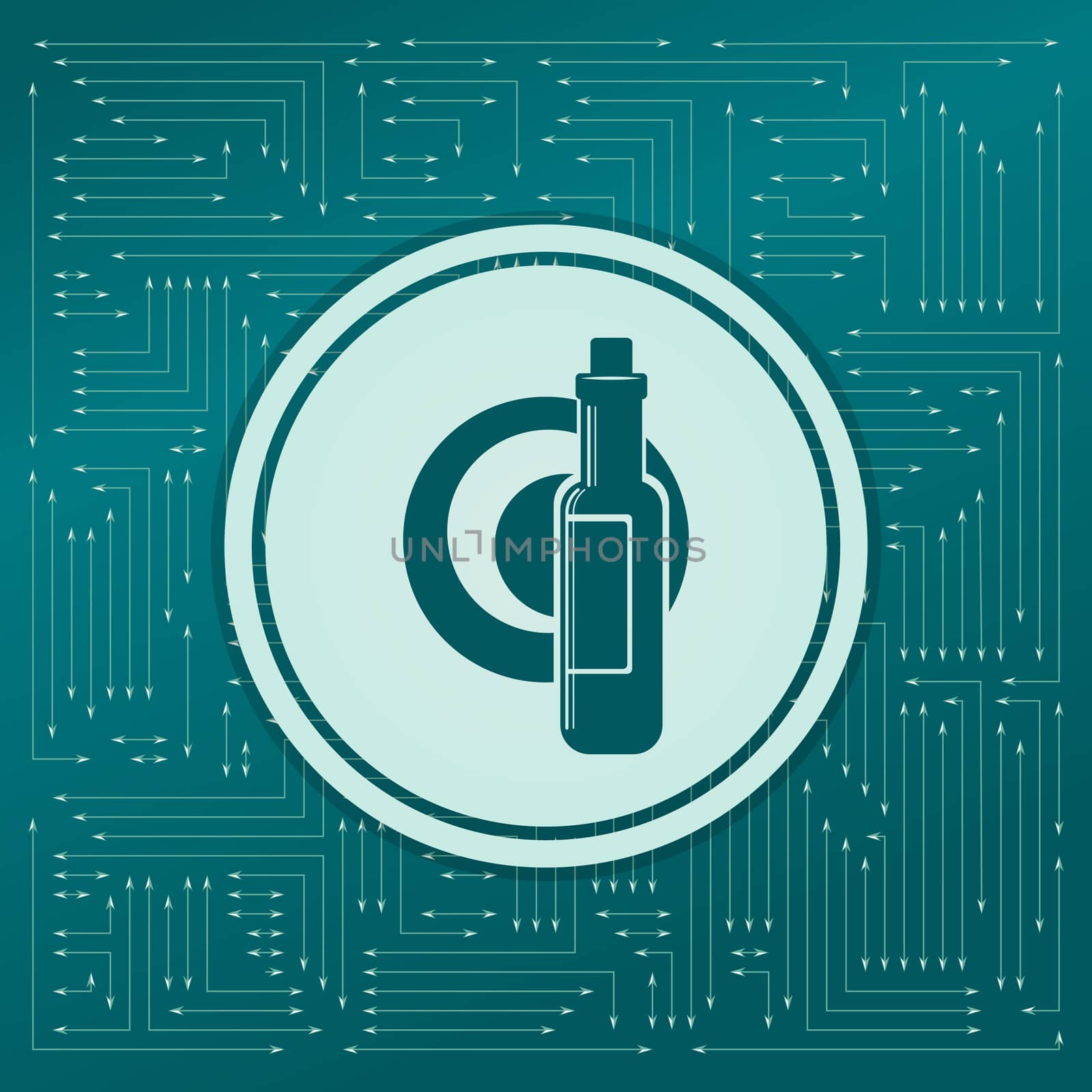 Beer, wine bottle on a green background, with arrows in different directions. It appears on the electronic board. illustration
