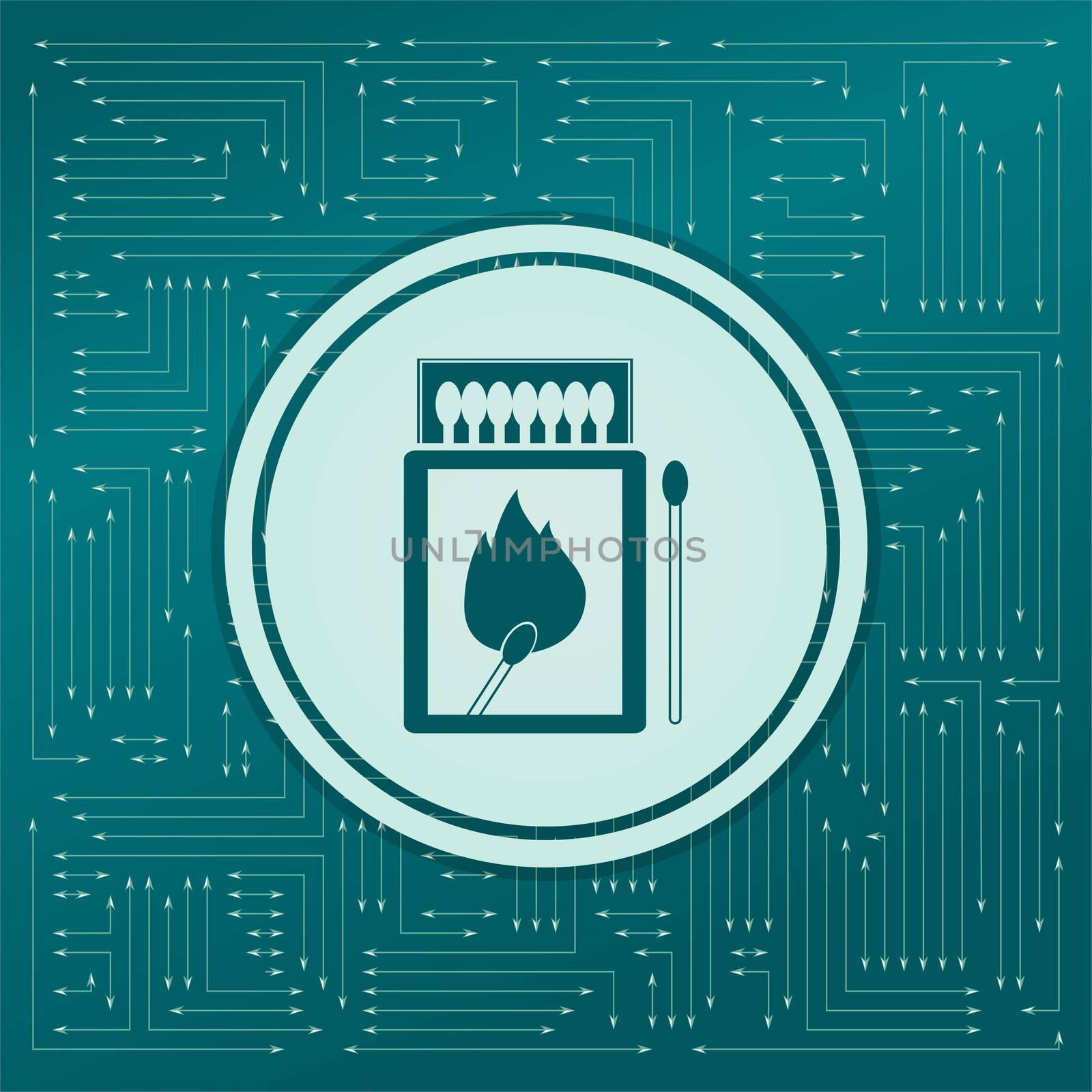 matchbox and matches icon on a green background, with arrows in different directions. It appears on the electronic board. illustration
