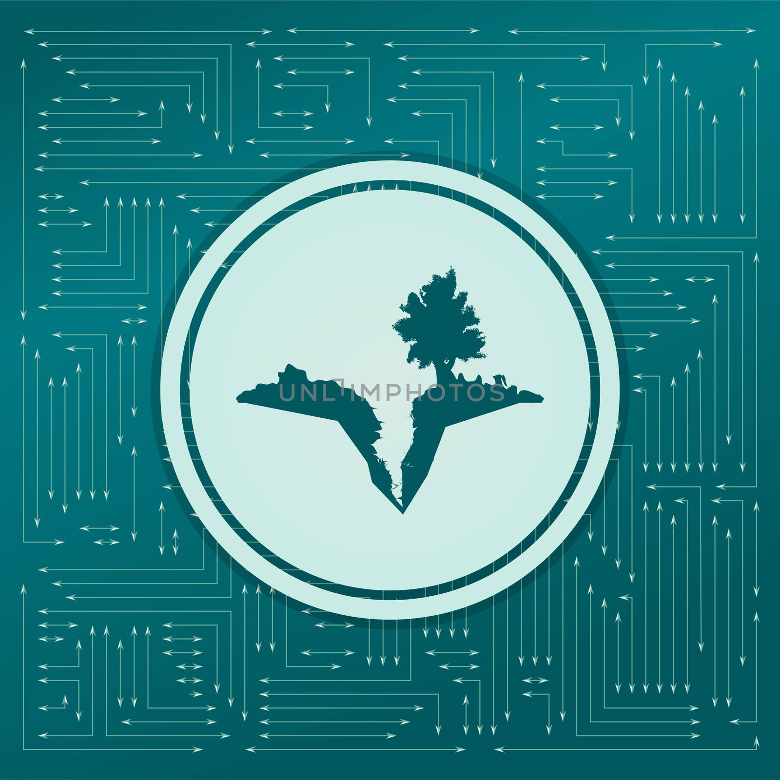 Earth crack, split in earth icon on a green background, with arrows in different directions. It appears on the electronic board. illustration