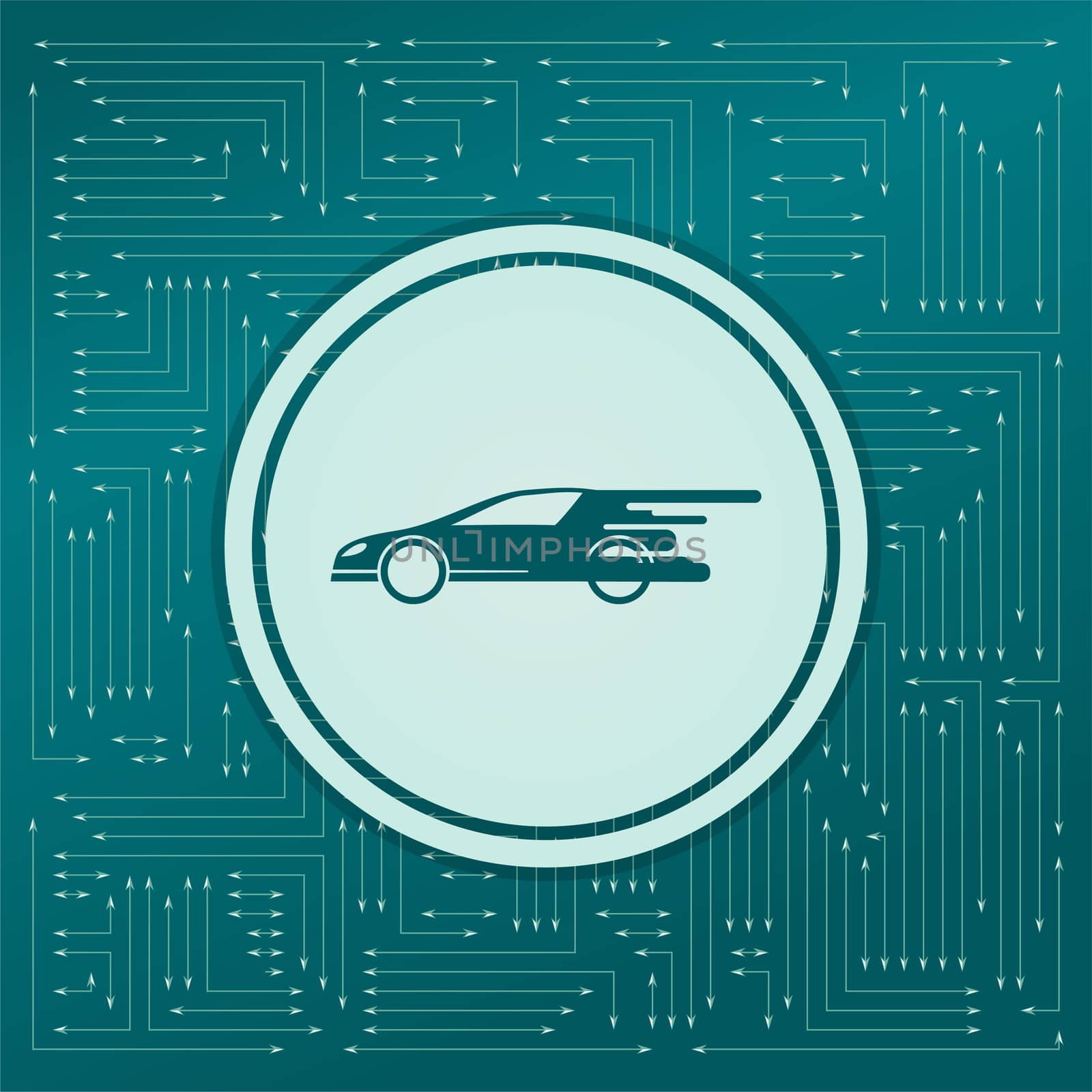 Super Car icon on a green background, with arrows in different directions. It appears on the electronic board. illustration