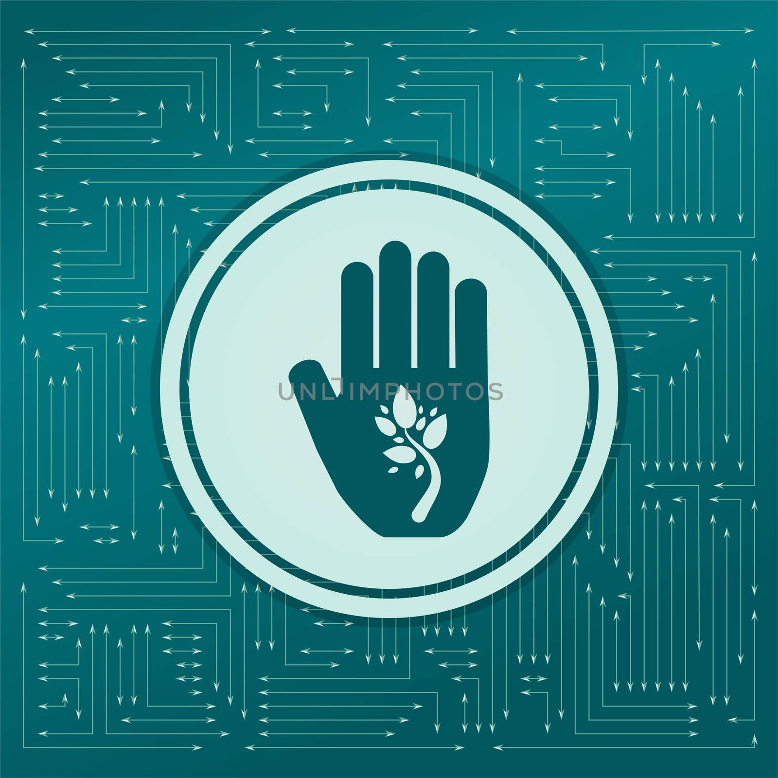 ecological beauty and health care, enviromental protection icon on a green background, with arrows in different directions. It appears on the electronic board. illustration