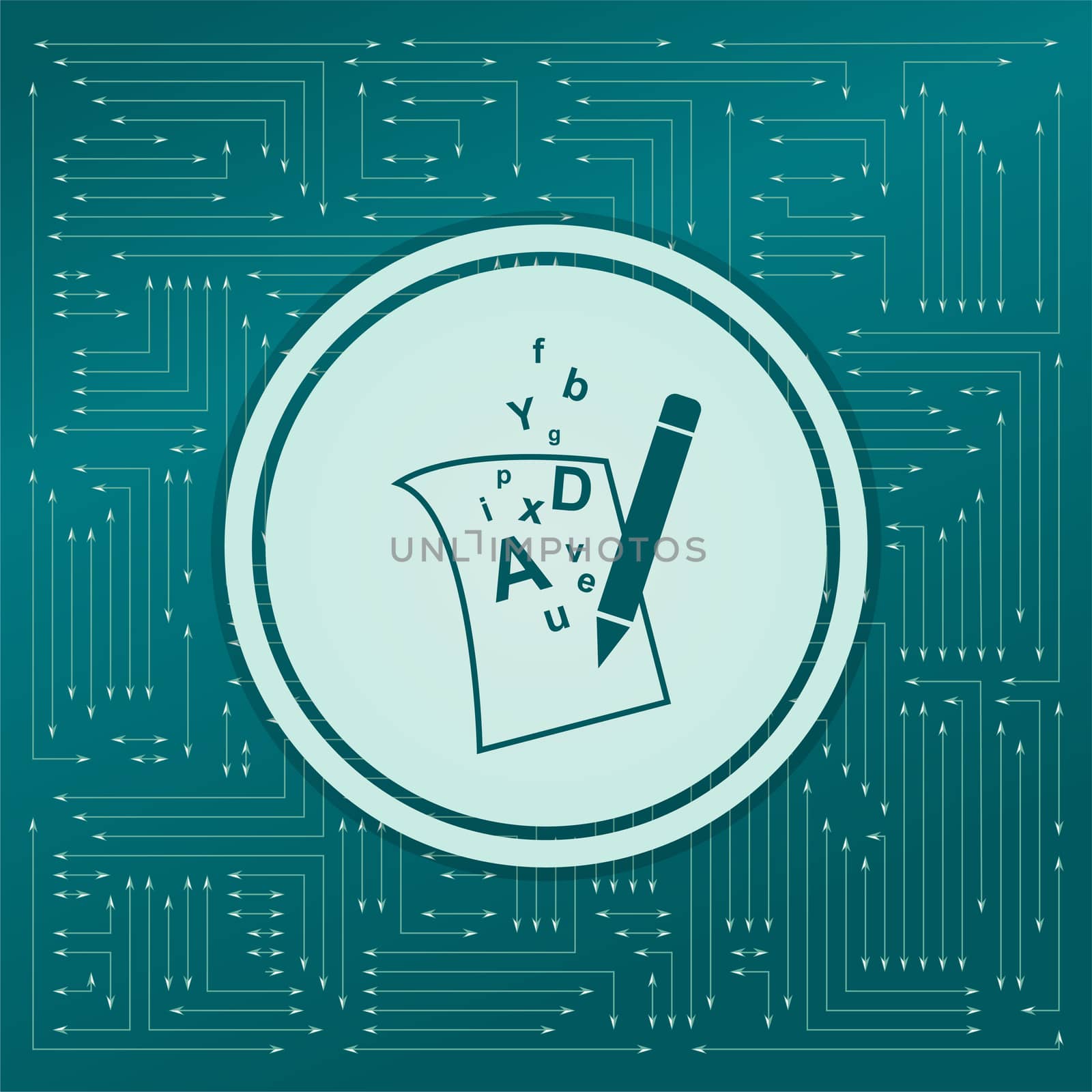 letter page text icon on a green background, with arrows in different directions. It appears on the electronic board. illustration