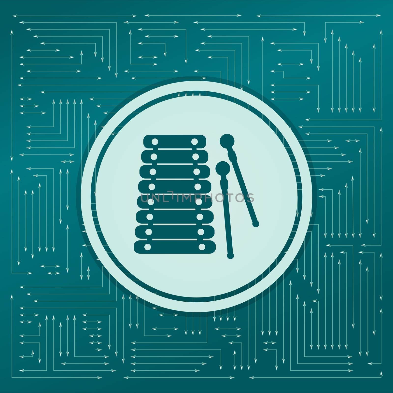 Xylophone Icon. on a green background, with arrows in different directions. It appears on the electronic board. illustration