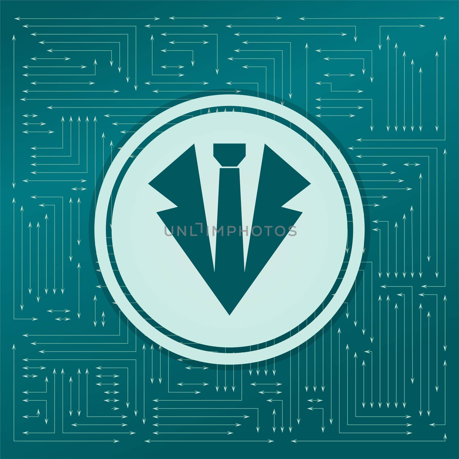Necktie icon on a green background, with arrows in different directions. It appears on the electronic board. illustration