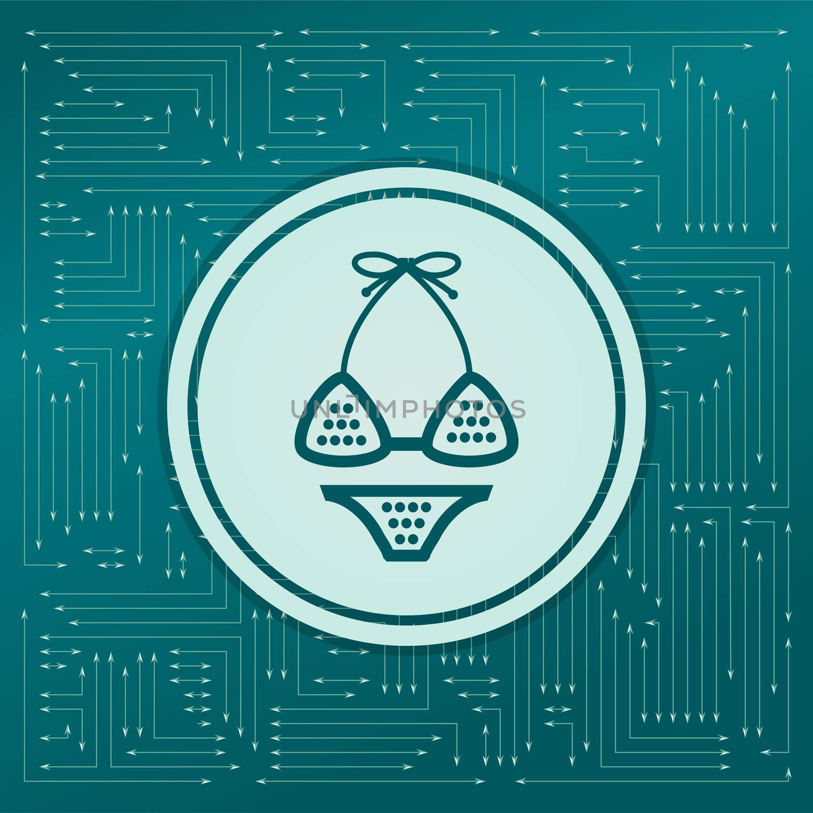 Underwear, bikini icon on a green background, with arrows in different directions. It appears on the electronic board. illustration