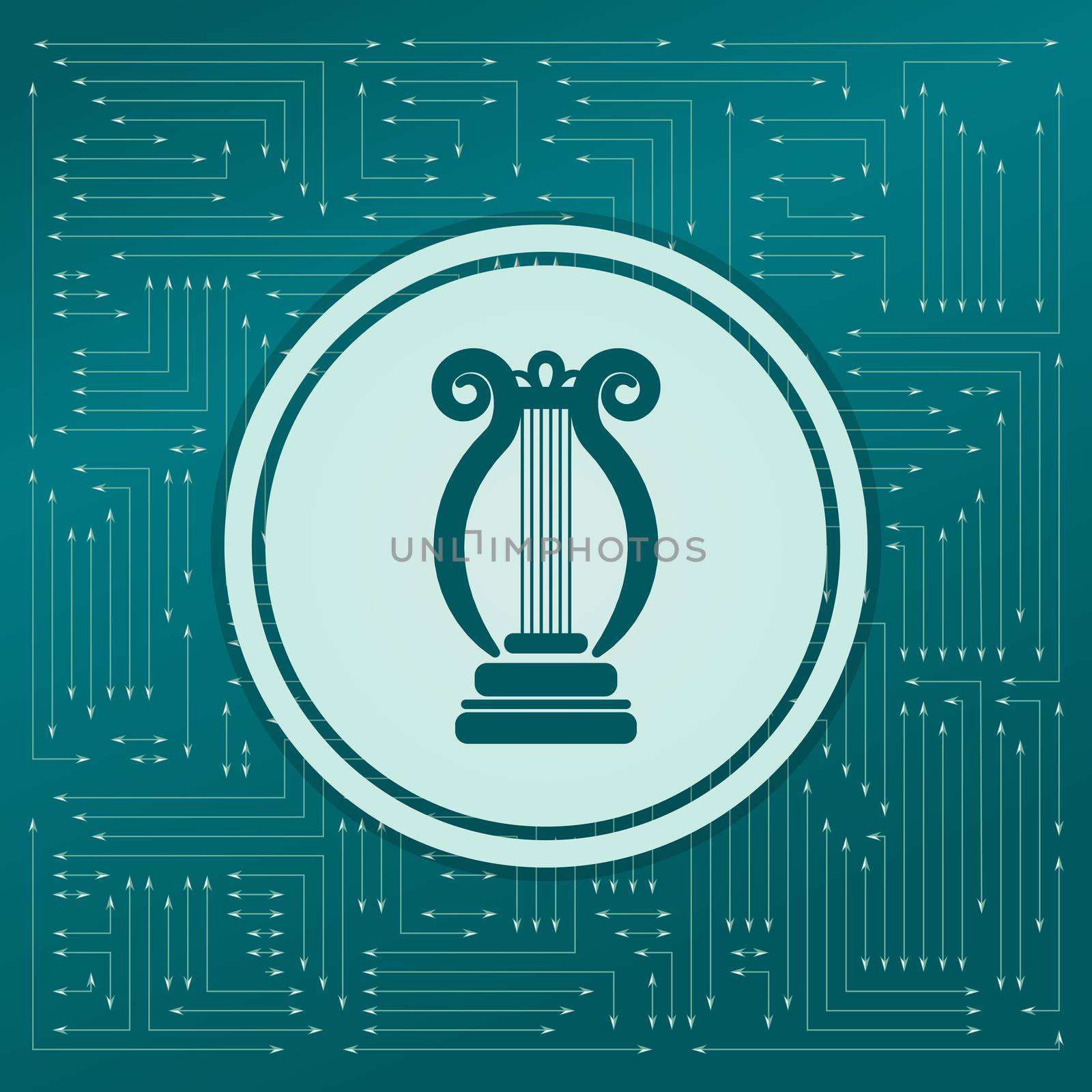 harp icon on a green background, with arrows in different directions. It appears on the electronic board. illustration