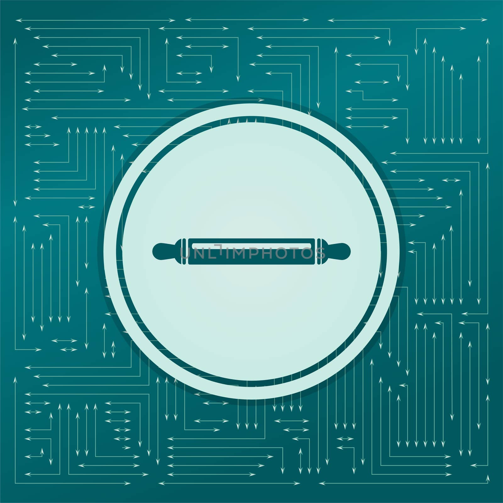 Roller, flour icon on a green background, with arrows in different directions. It appears on the electronic board. illustration