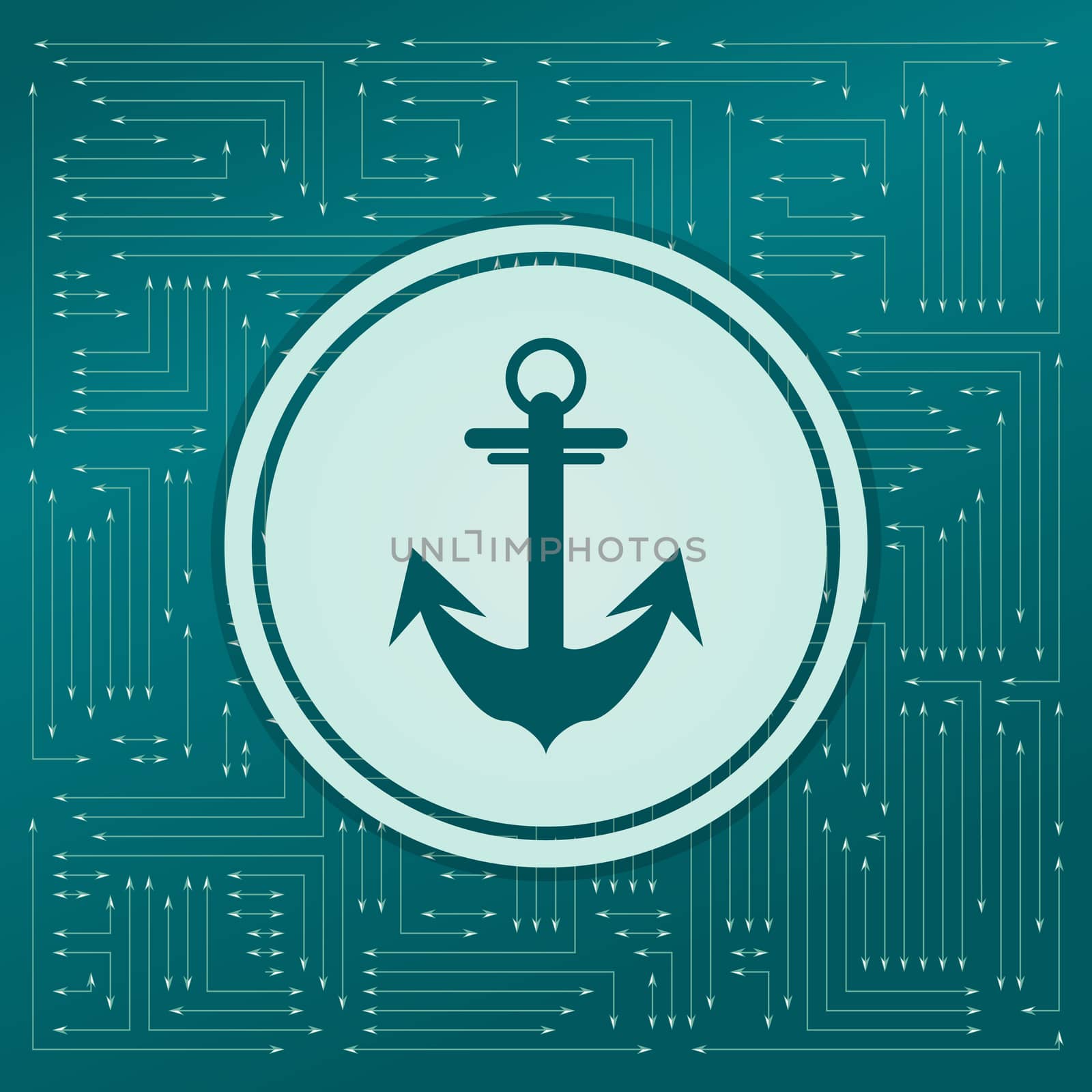 Anchor icon on a green background, with arrows in different directions. It appears on the electronic board. illustration